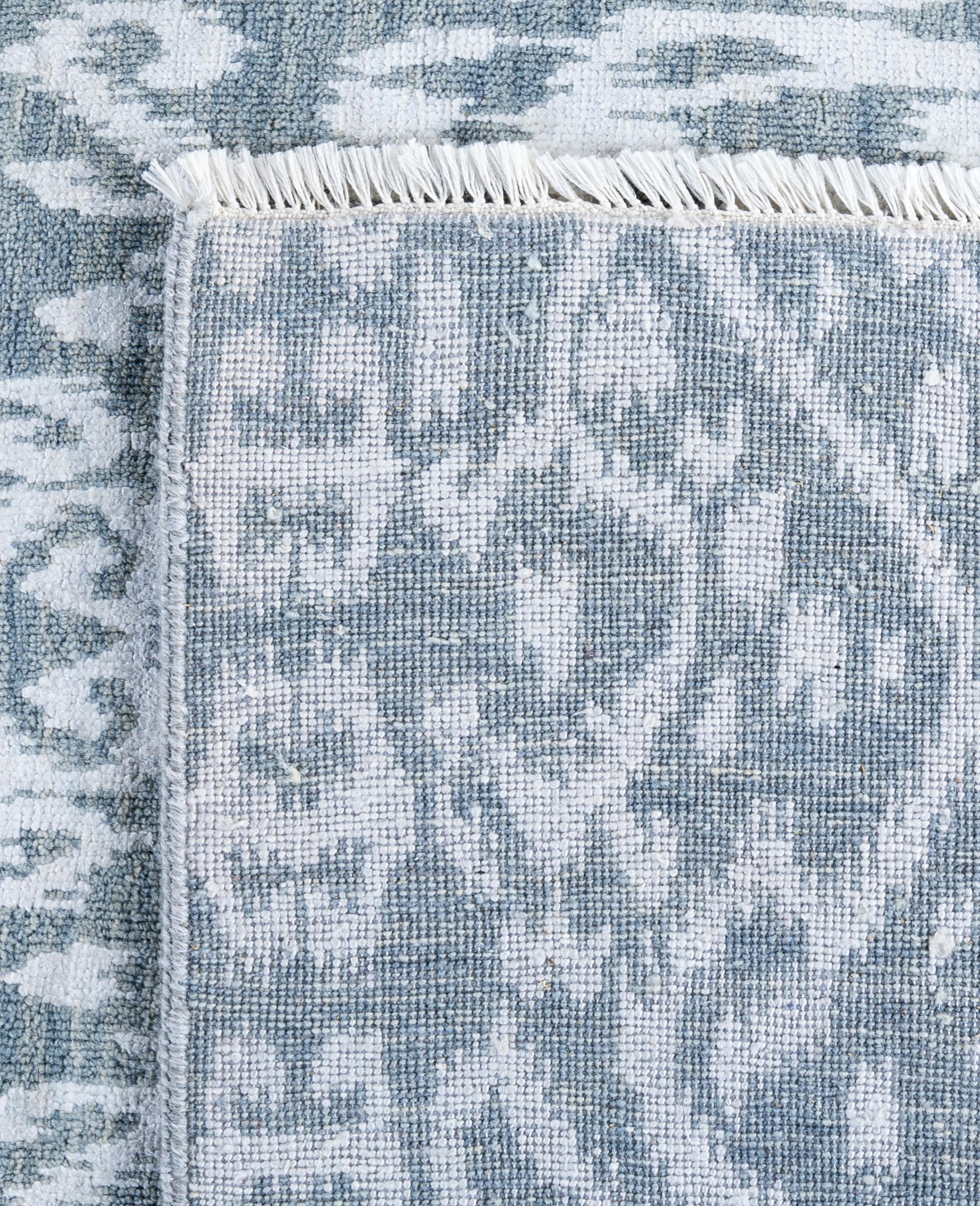 Tapis traditionnel gris noué à la main en laine et soie 9' 1
