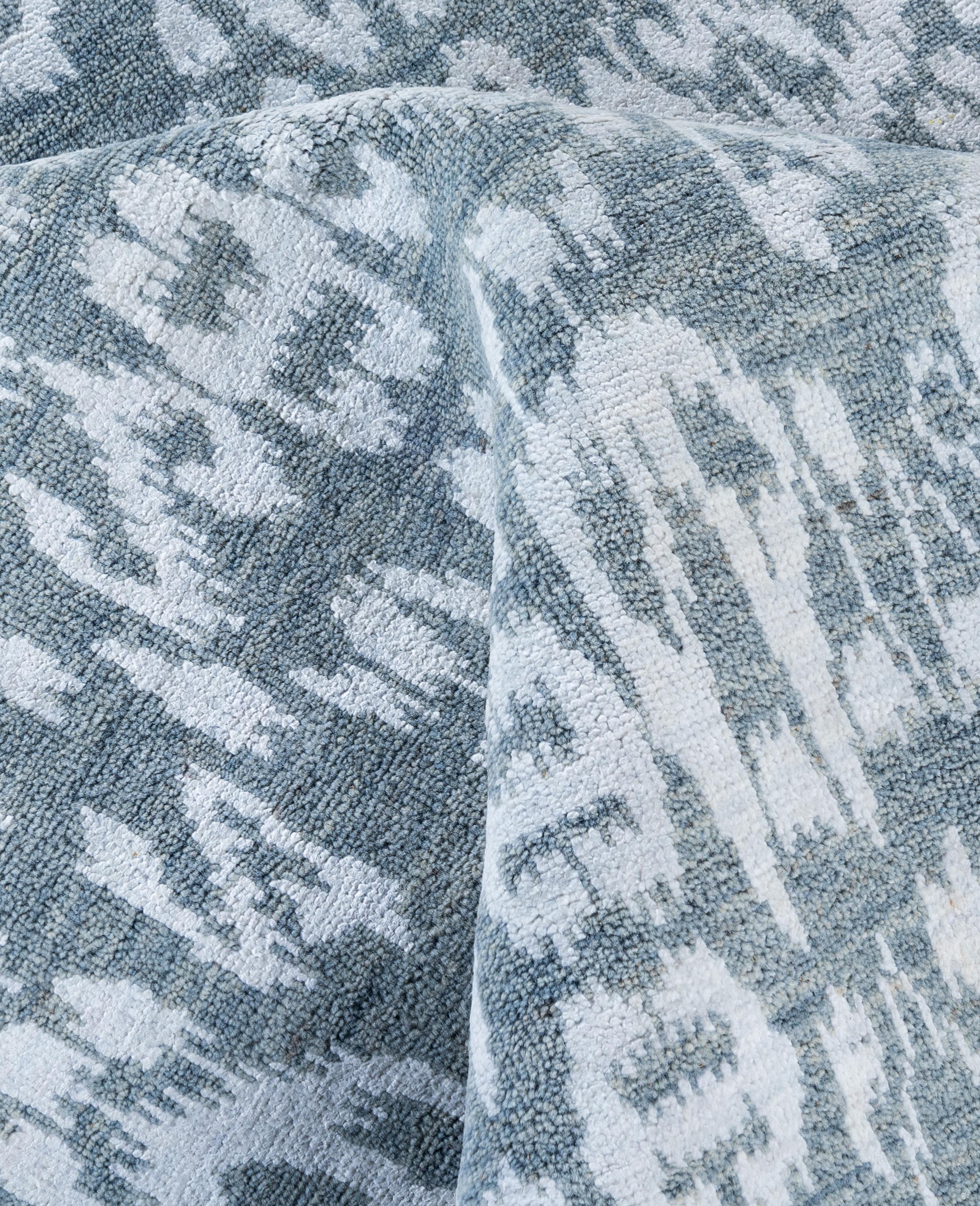Laine Tapis traditionnel gris noué à la main en laine et soie 9' 1