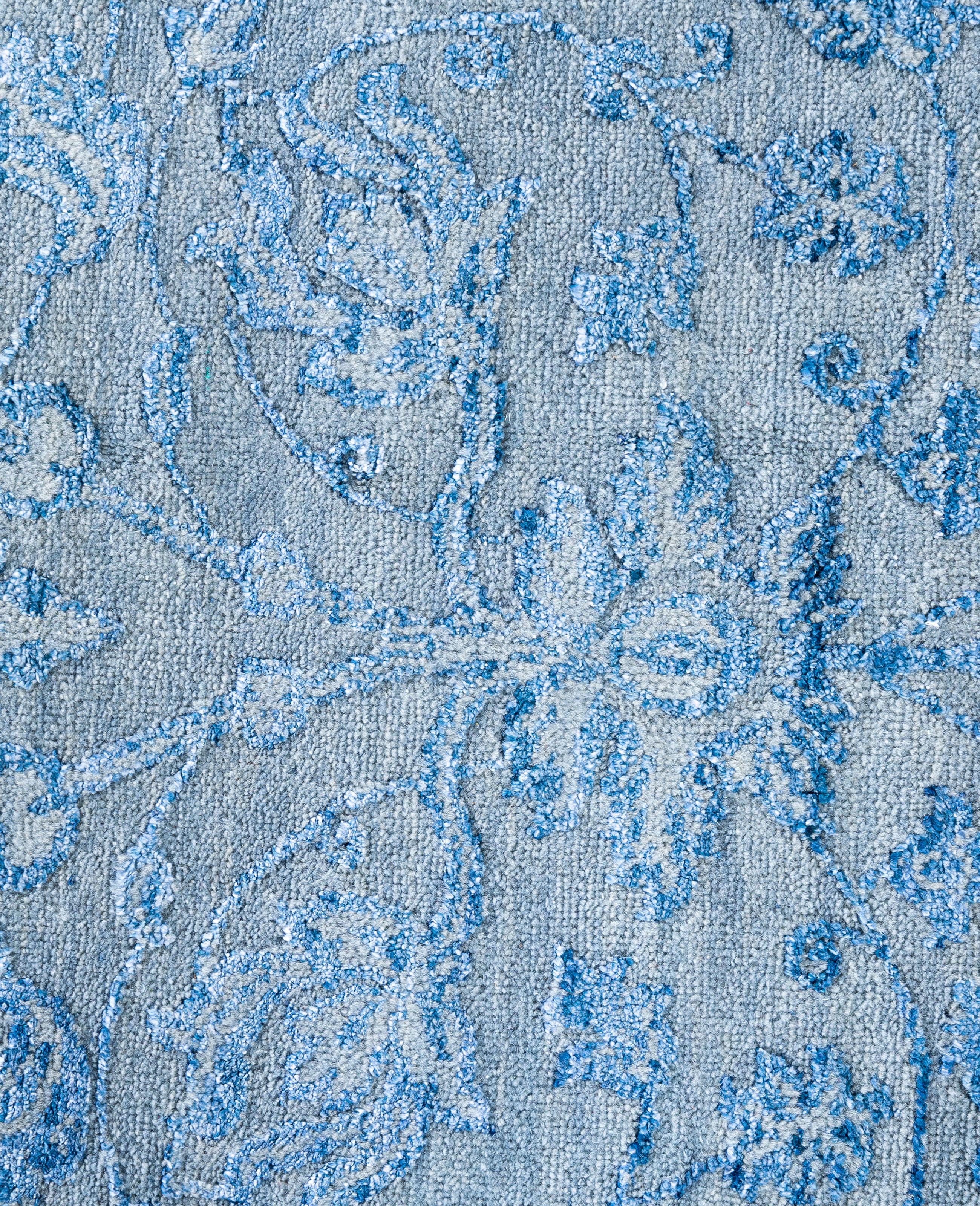 Indiano Traditional Floral Wool, Silk Hand Knoted Gray Area Rugs 9' 1