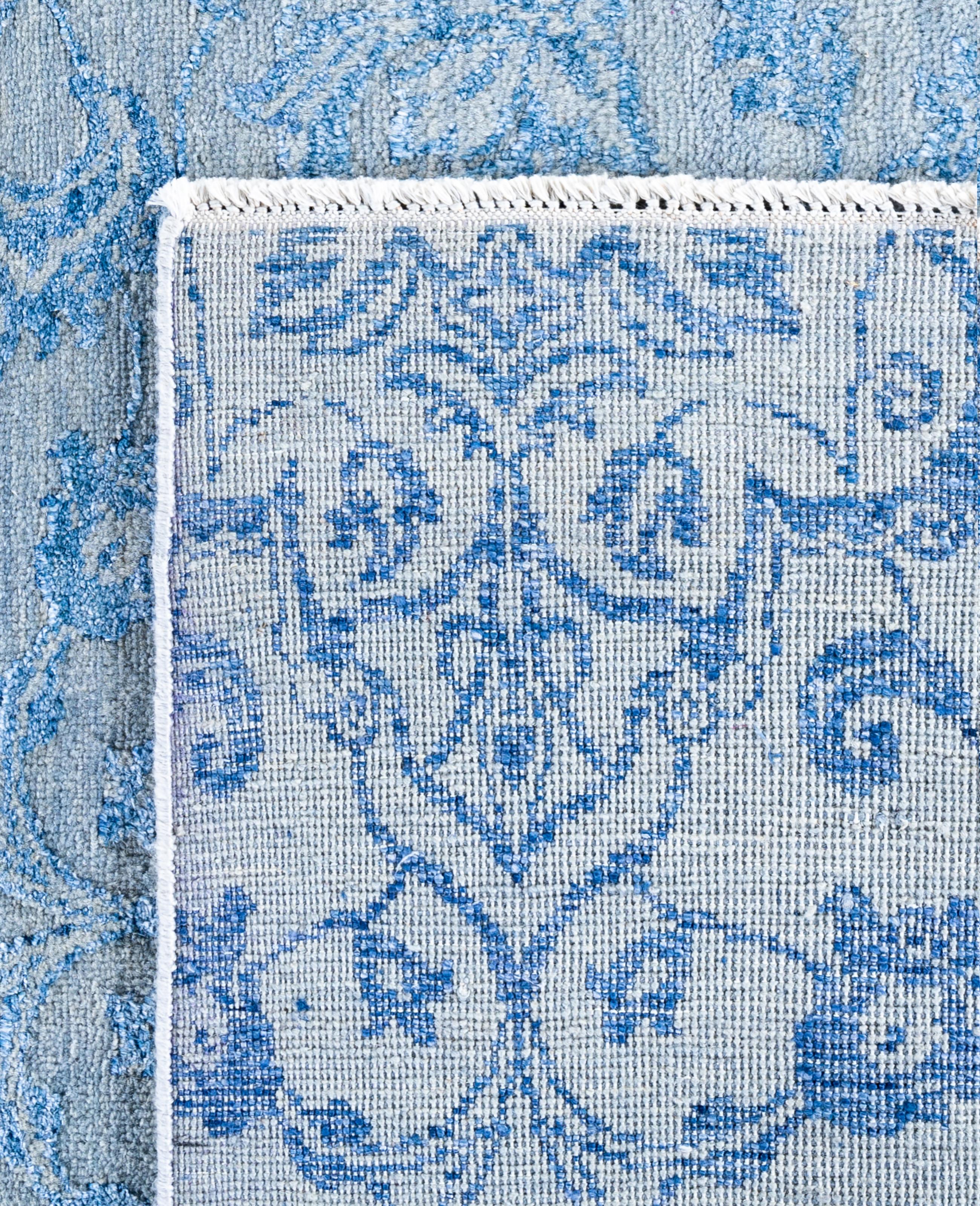 Traditional Floral Wool, Silk Hand Knoted Gray Area Rugs 9' 1