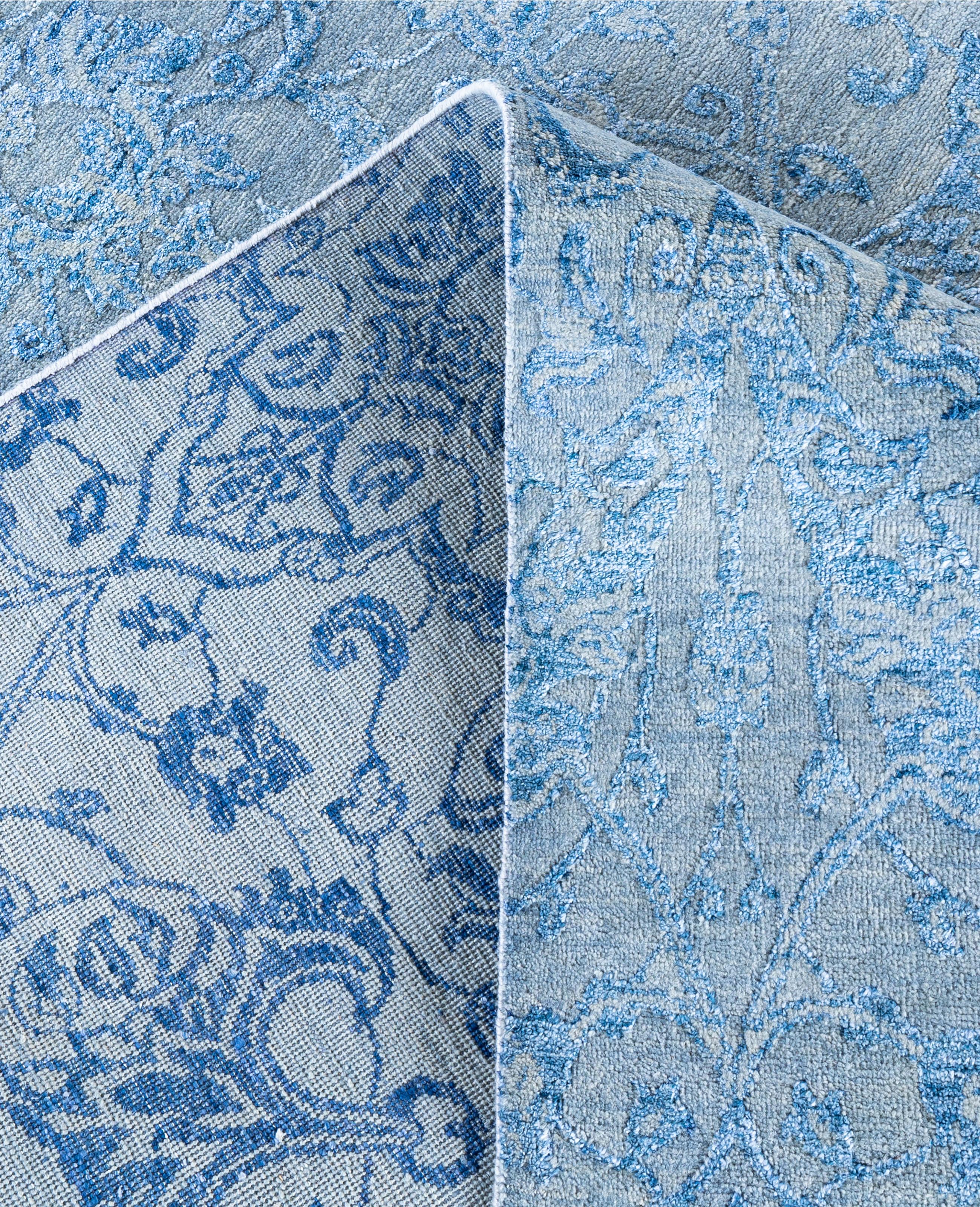 XXI secolo e contemporaneo Traditional Floral Wool, Silk Hand Knoted Gray Area Rugs 9' 1