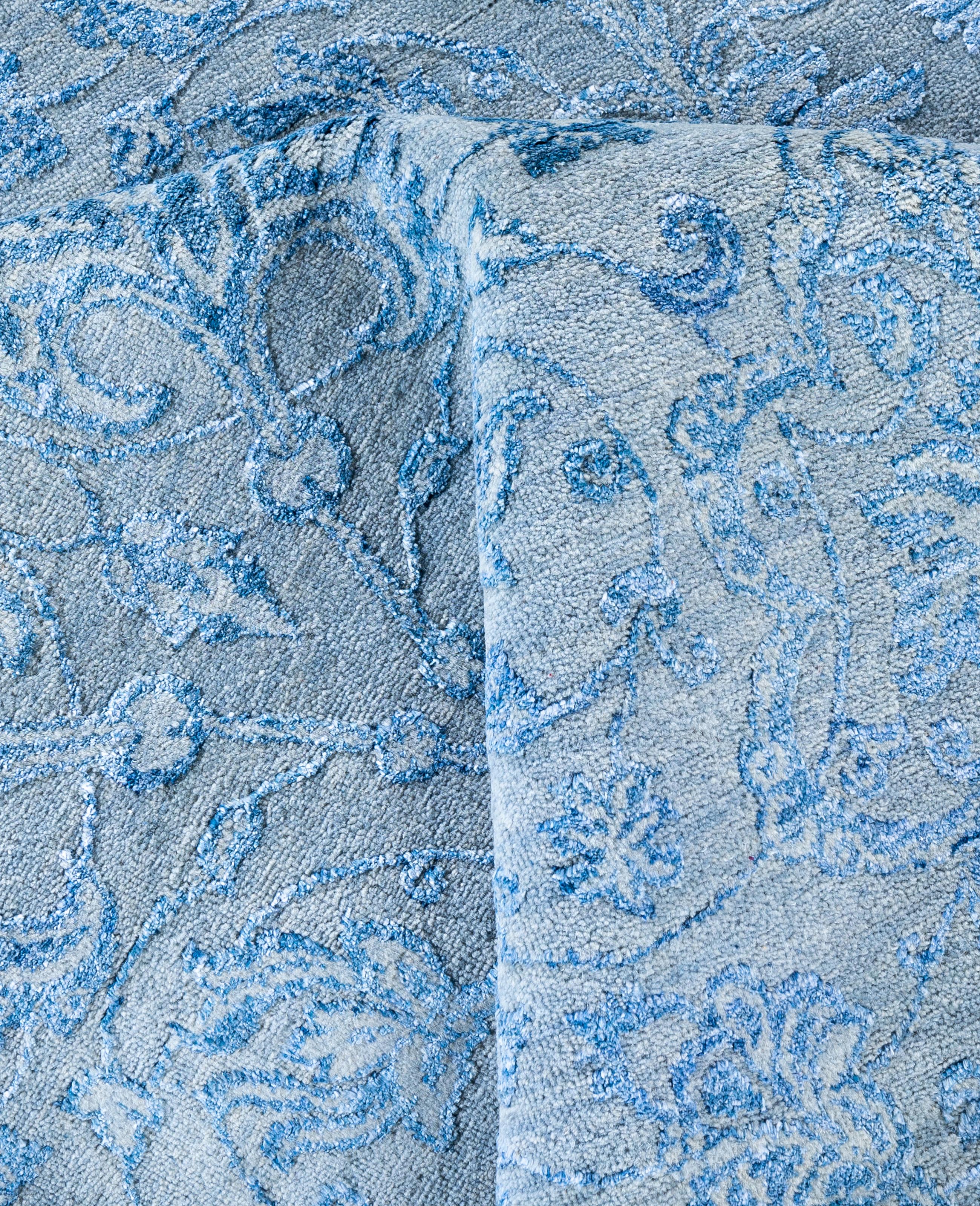 Lana Traditional Floral Wool, Silk Hand Knoted Gray Area Rugs 9' 1
