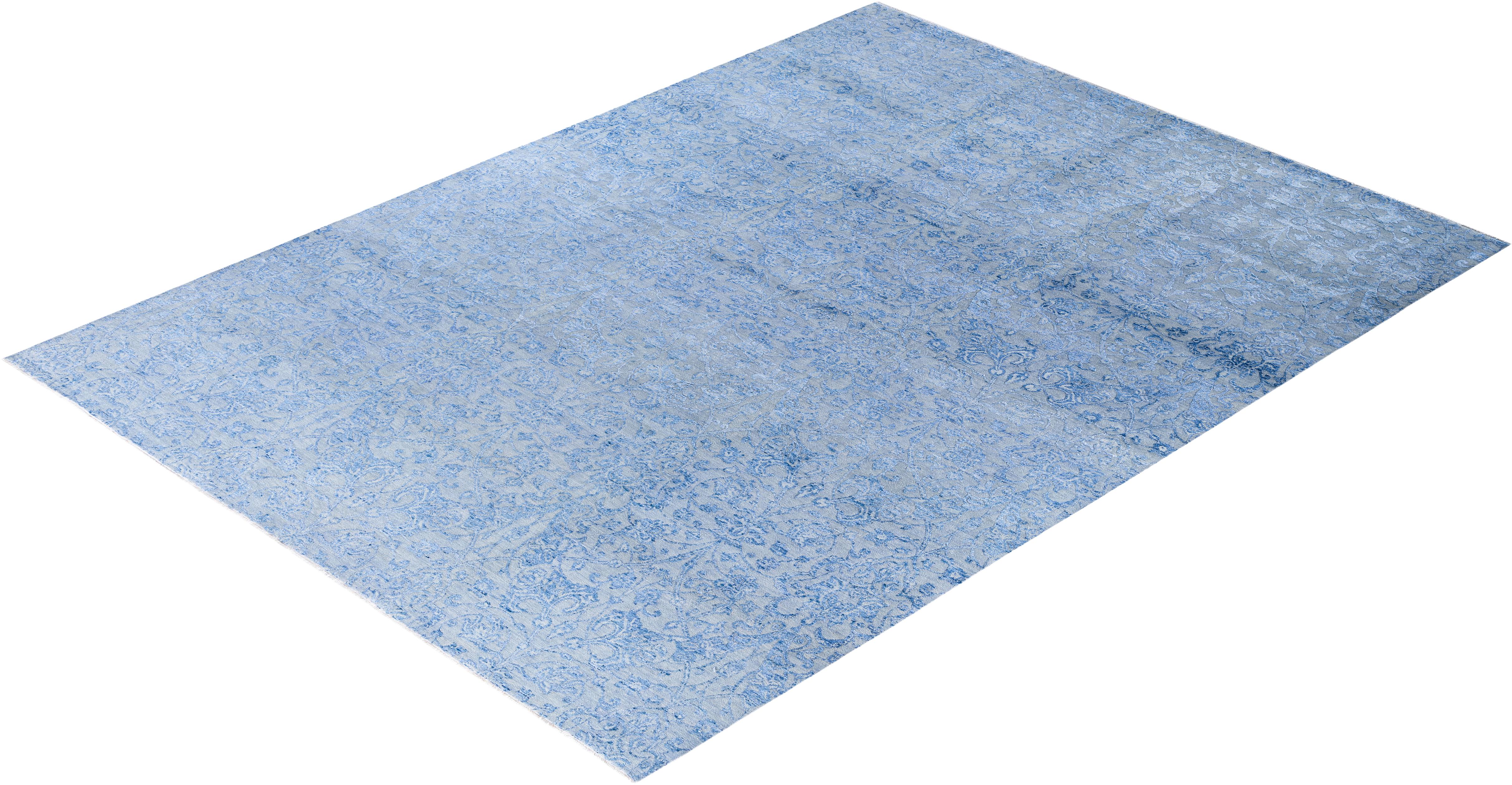 Traditional Floral Wool, Silk Hand Knoted Gray Area Rugs 9' 1