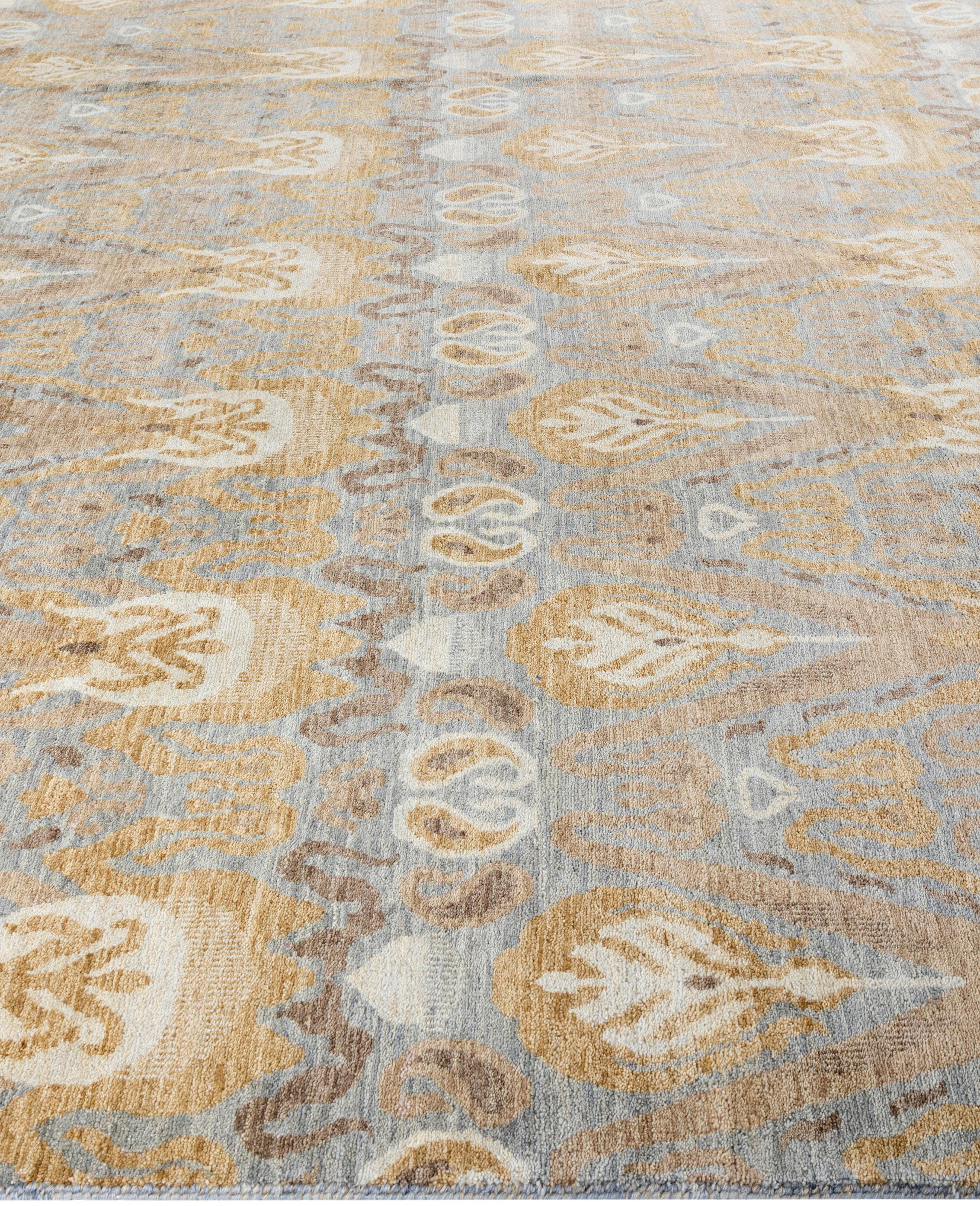 Hand-Knotted Traditional Floral Wool, Silk Hand Knotted Gray Area Rug 9' 2