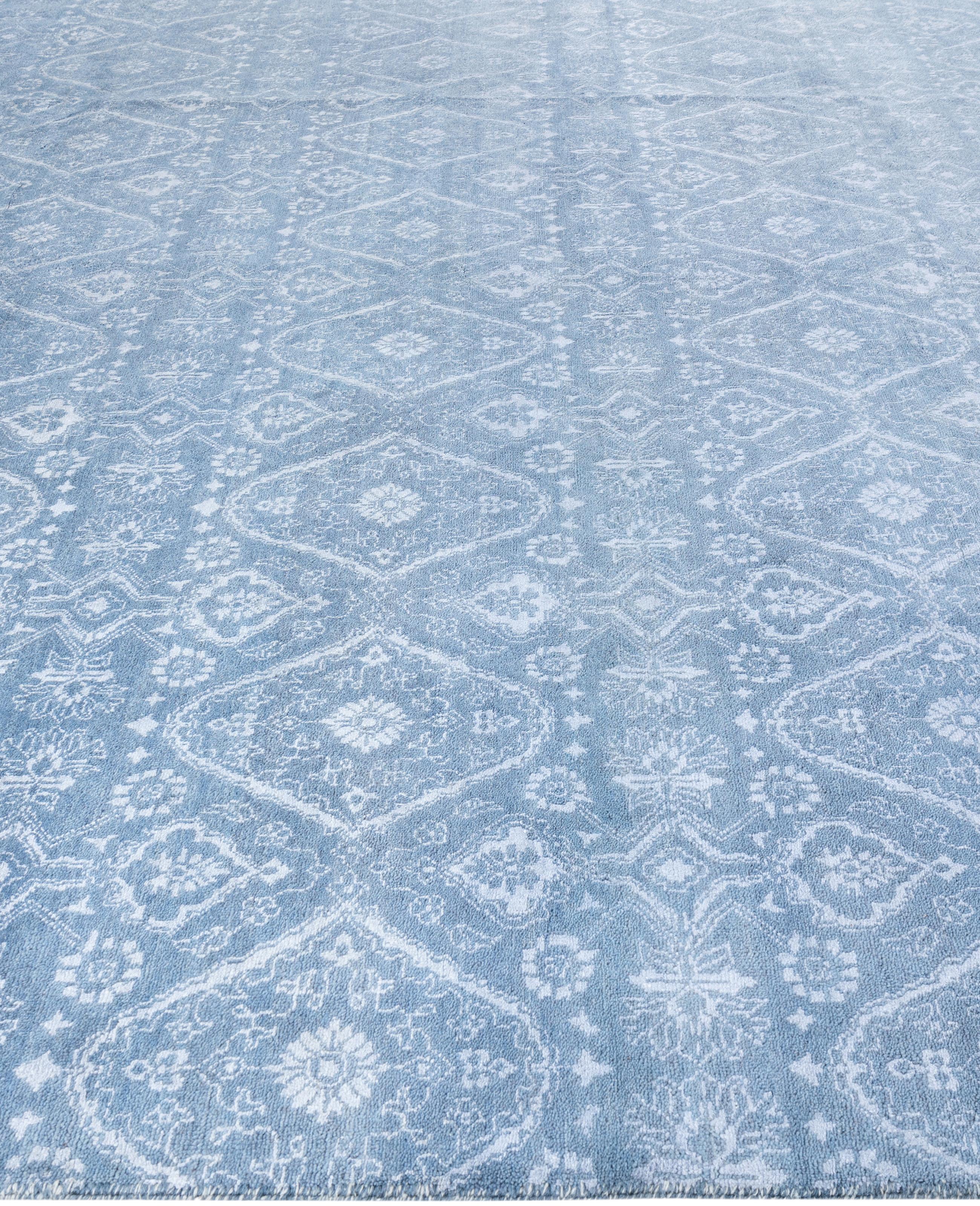 Noué à la main Tapis traditionnel gris noué à la main en laine et soie 9' 2