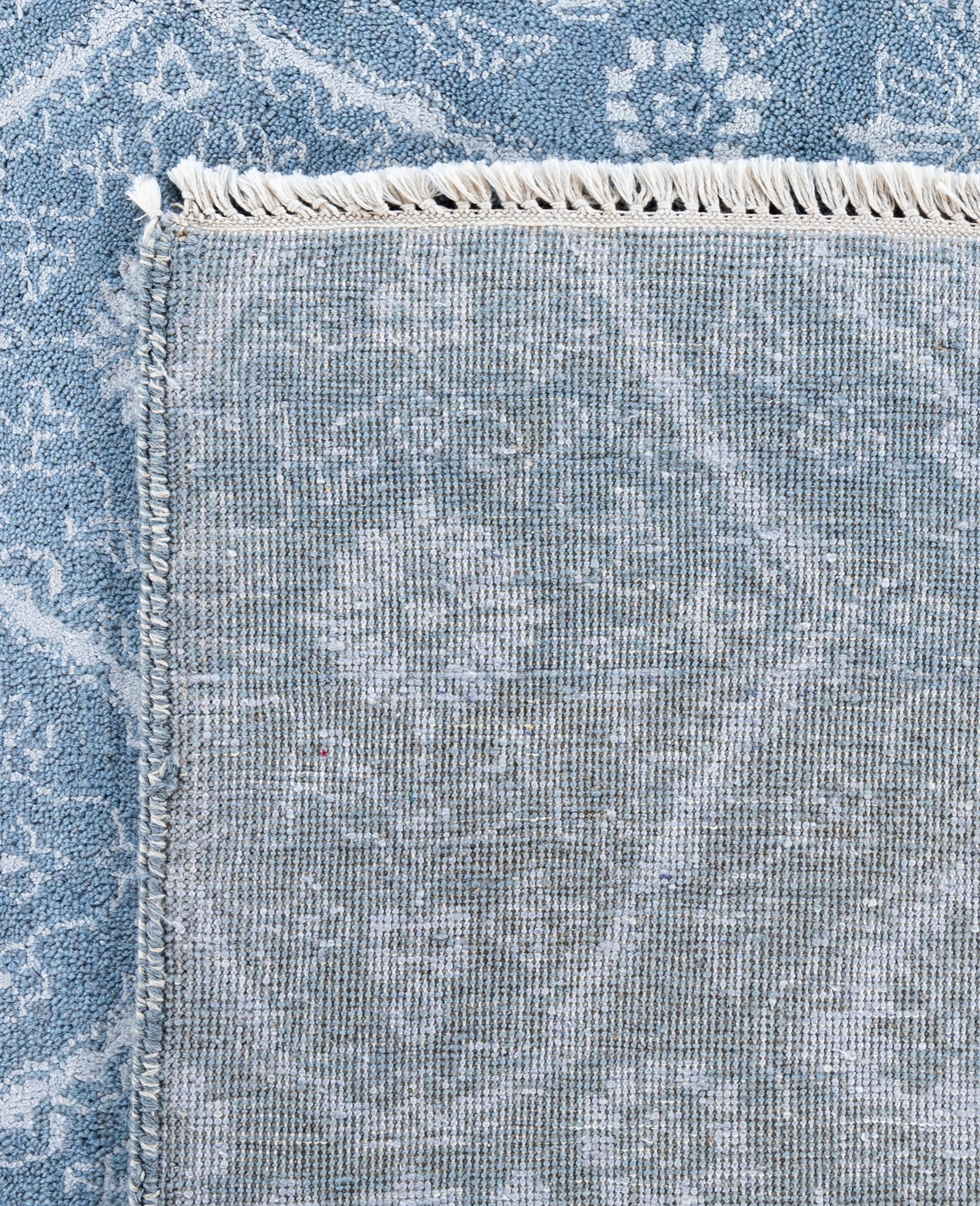 Tapis traditionnel gris noué à la main en laine et soie 9' 2