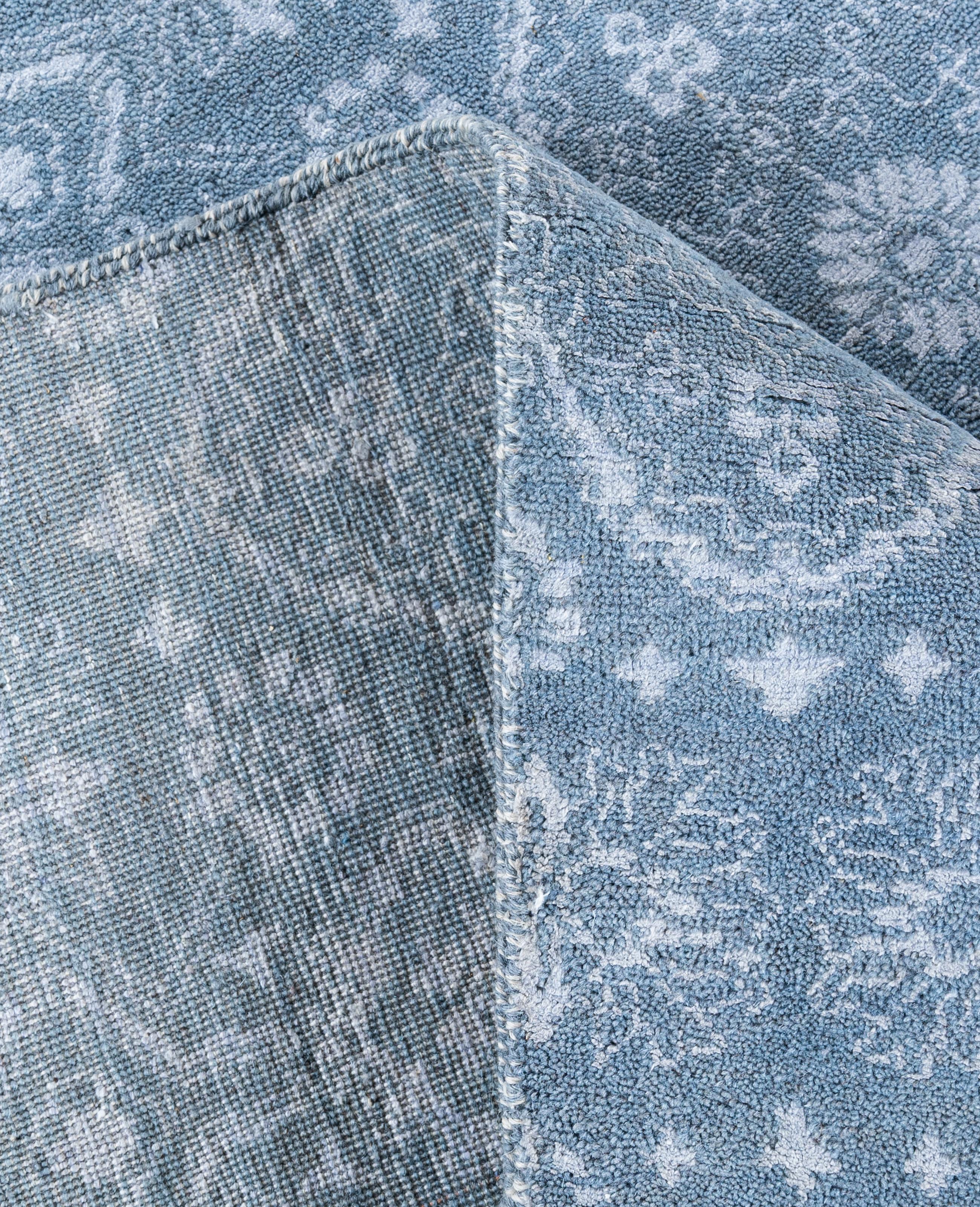 XXIe siècle et contemporain Tapis traditionnel gris noué à la main en laine et soie 9' 2