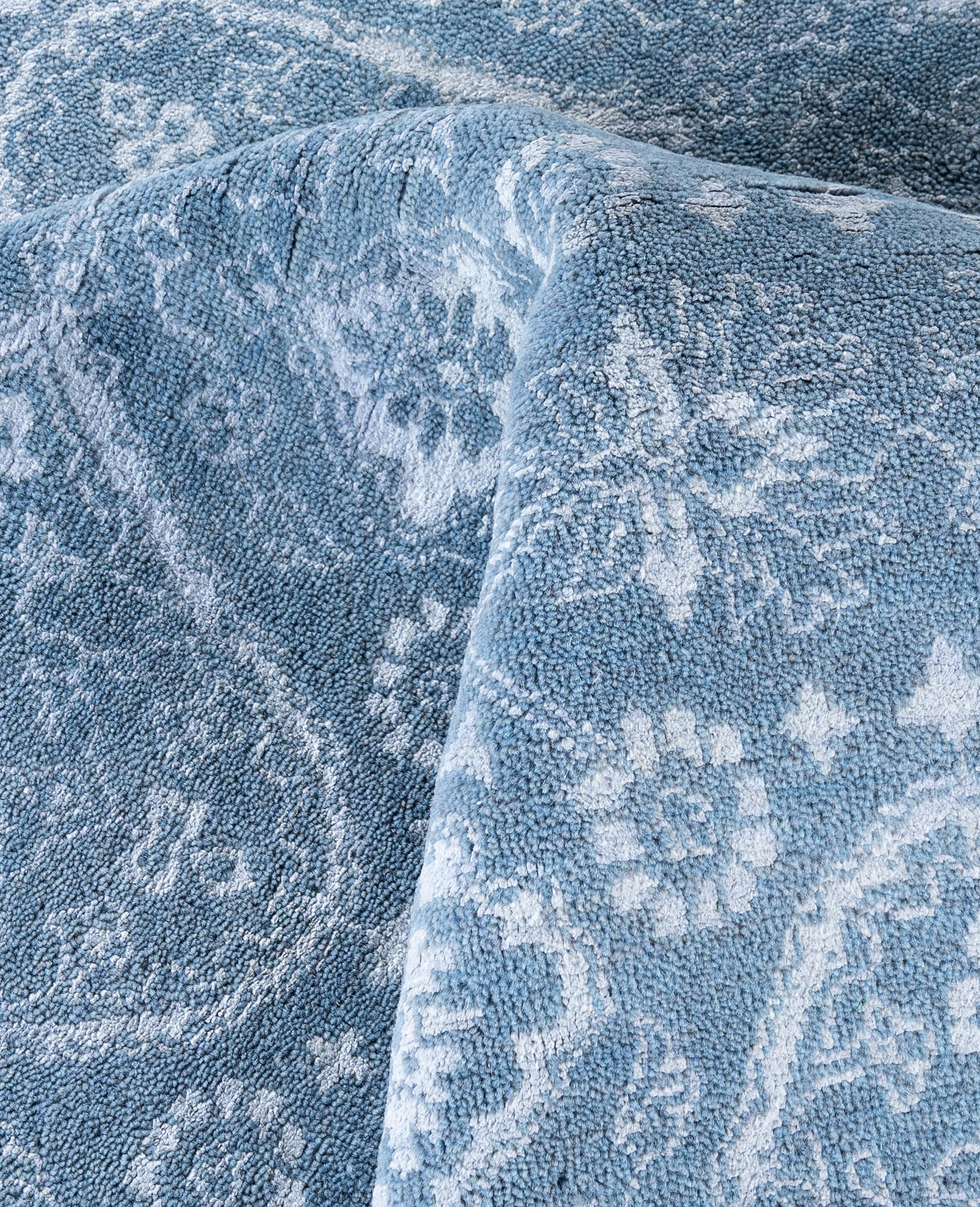 Laine Tapis traditionnel gris noué à la main en laine et soie 9' 2