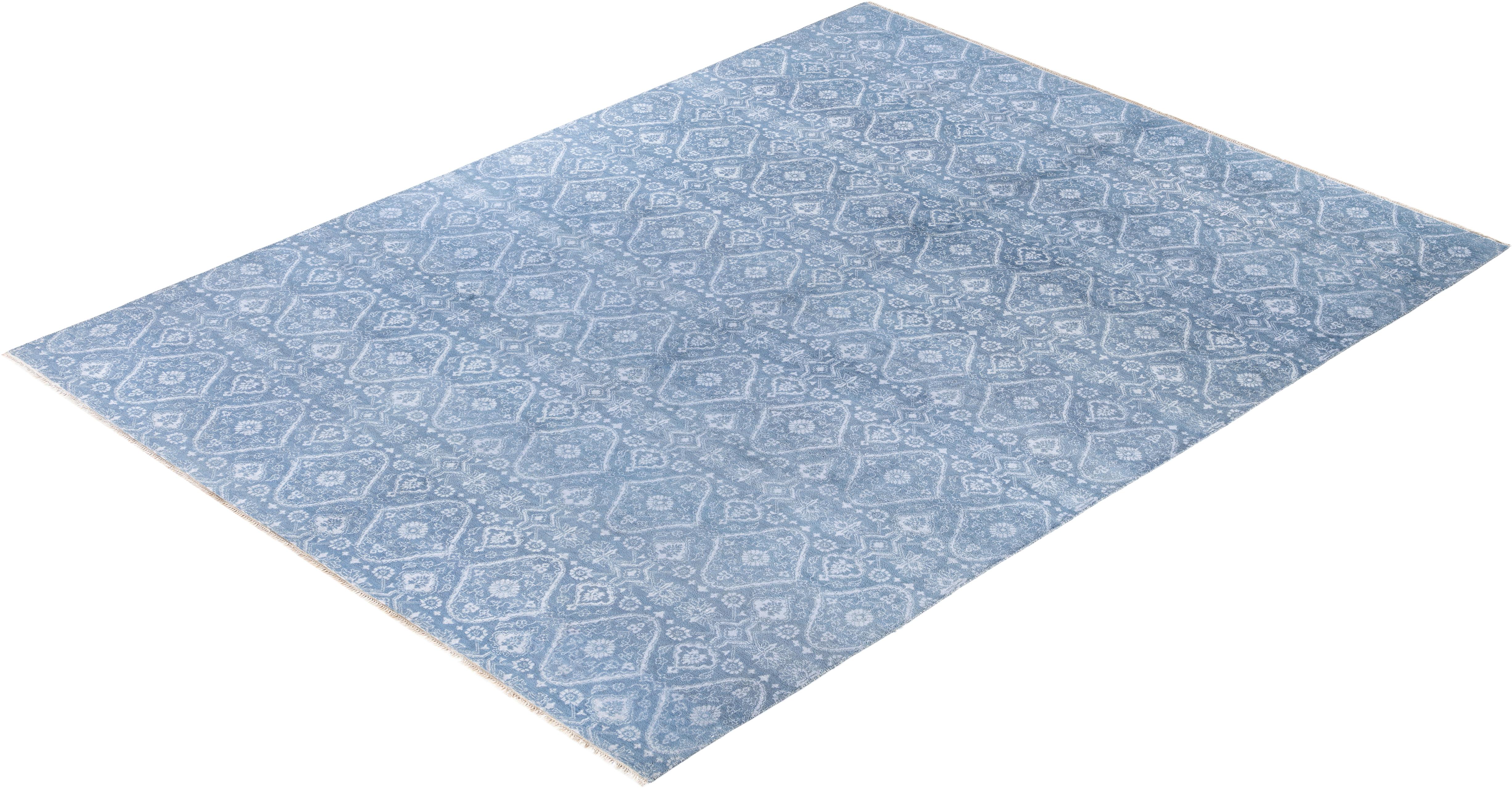 Tapis traditionnel gris noué à la main en laine et soie 9' 2