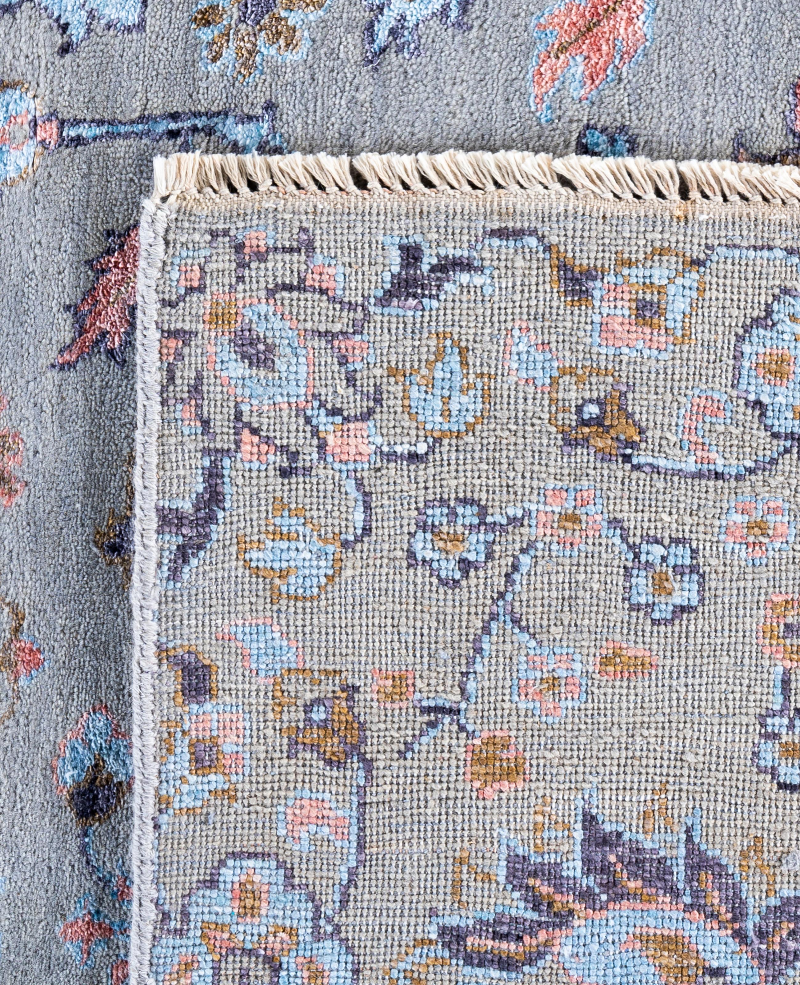 Traditional Floral Wool, Silk Hand Knotted Gray Area Rug 9' 3