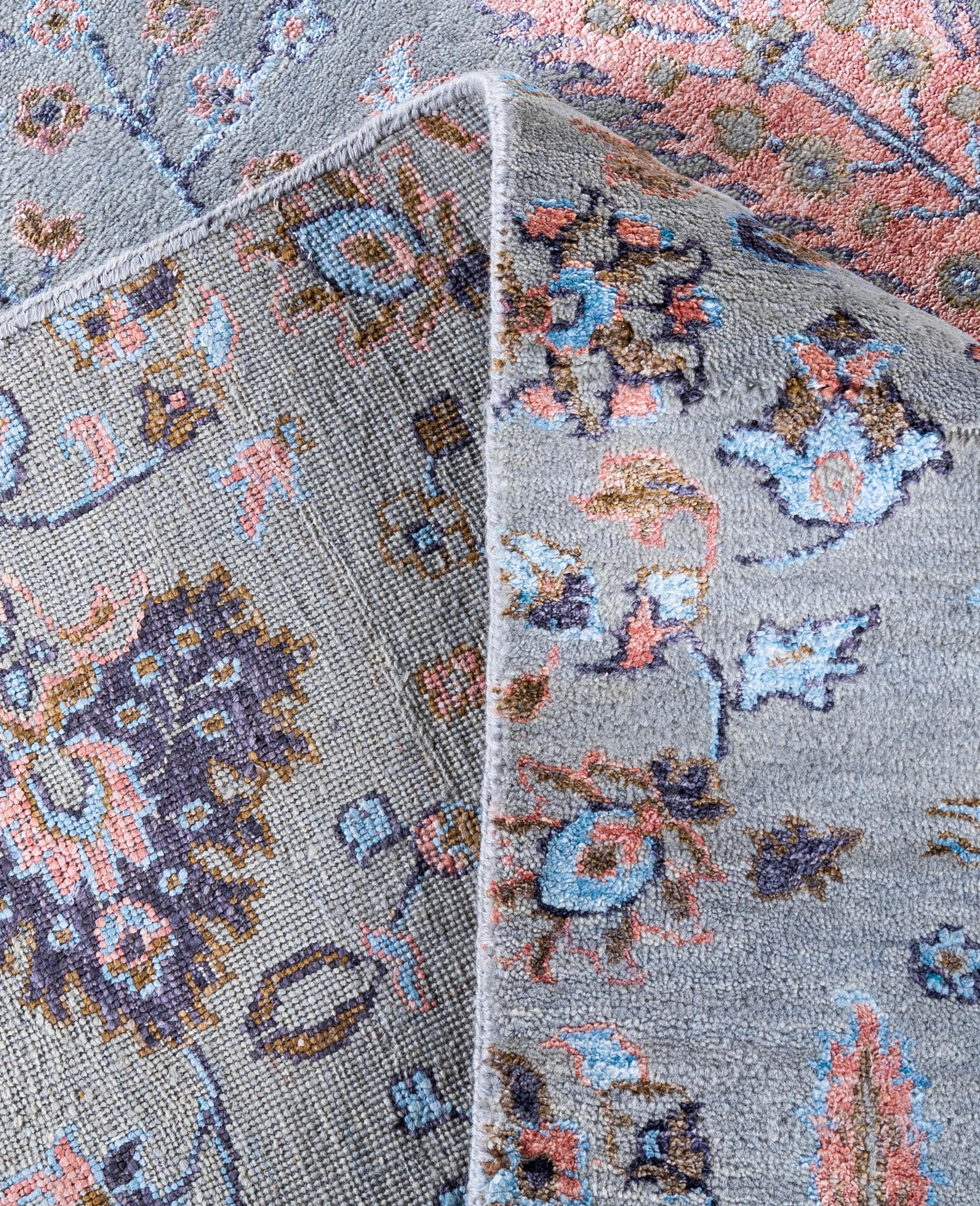 Contemporary Traditional Floral Wool, Silk Hand Knotted Gray Area Rug 9' 3