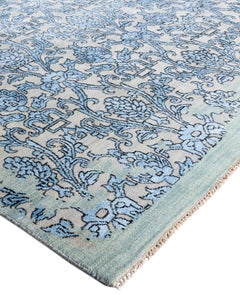 Traditional Floral Wool, Silk Hand Knotted Green Area Rug 8' 2" x 10' 3"