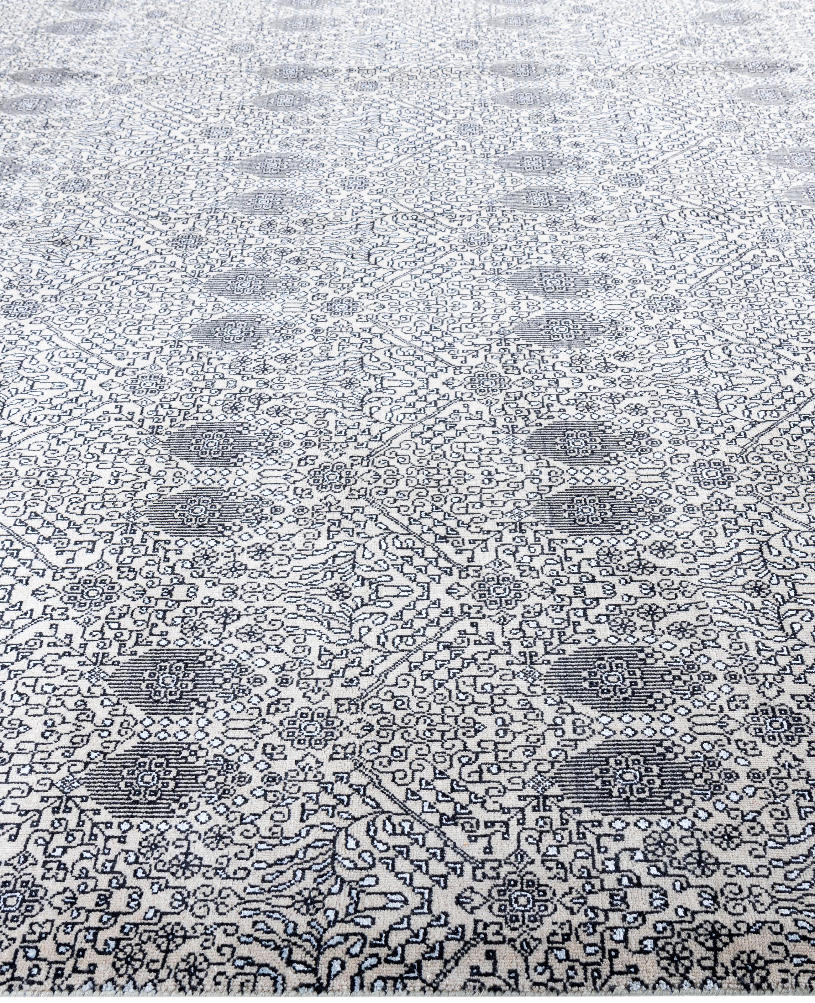 Hand-Knotted Traditional Floral Wool, Silk Hand Knotted Ivory Area Rug 9' 0