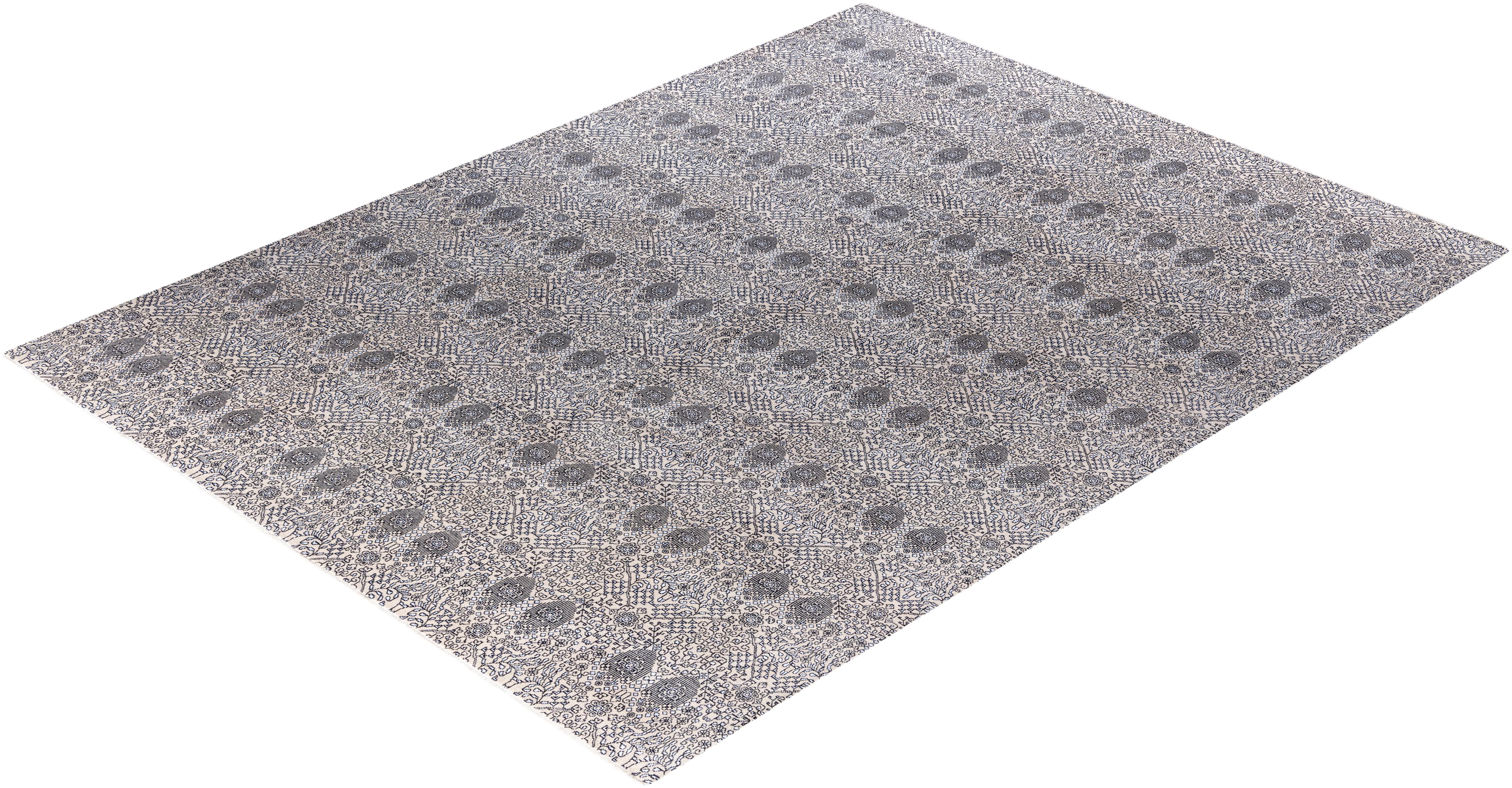 Traditional Floral Wool, Silk Hand Knotted Ivory Area Rug 9' 0