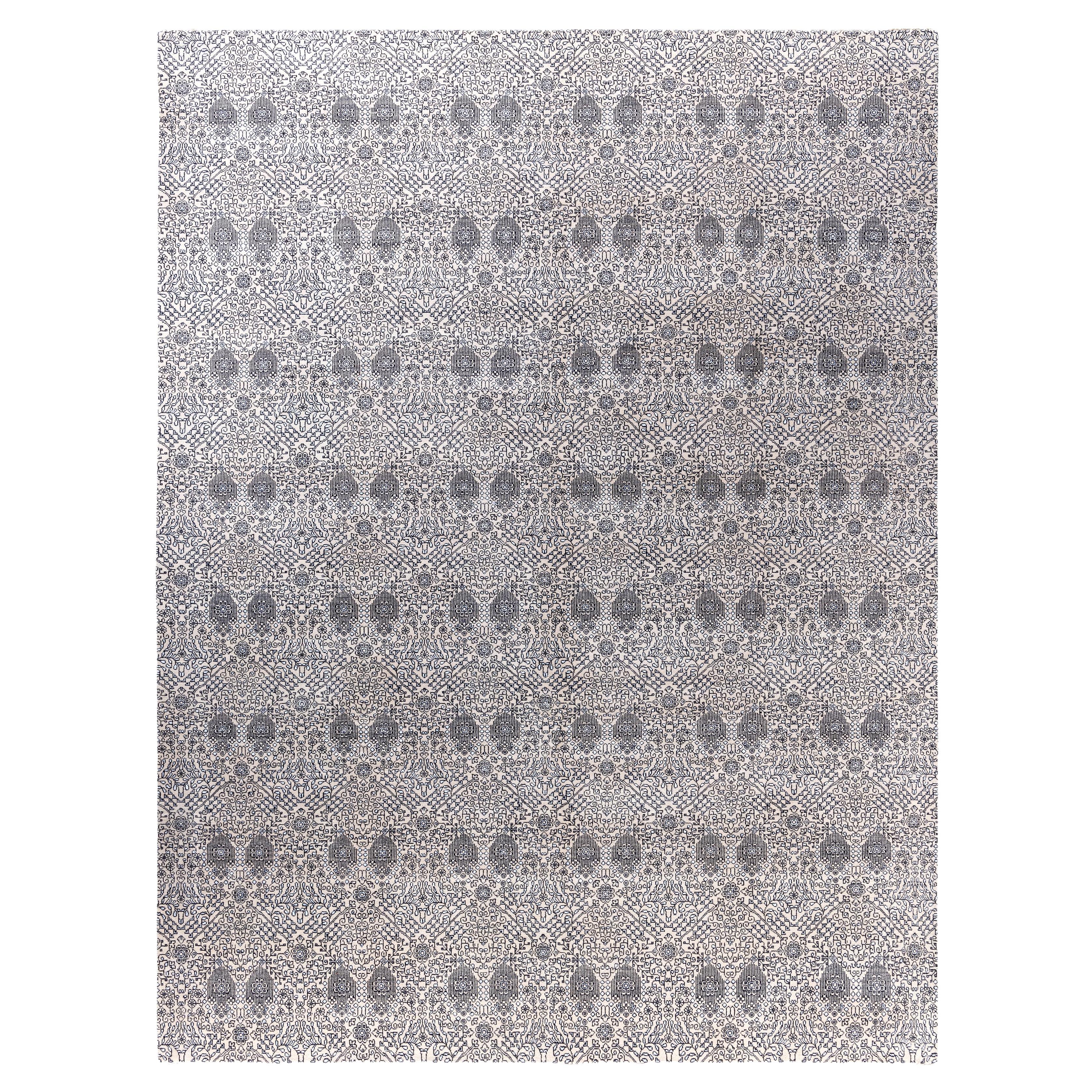 Traditional Floral Wool, Silk Hand Knotted Ivory Area Rug 9' 0" x 11' 10"