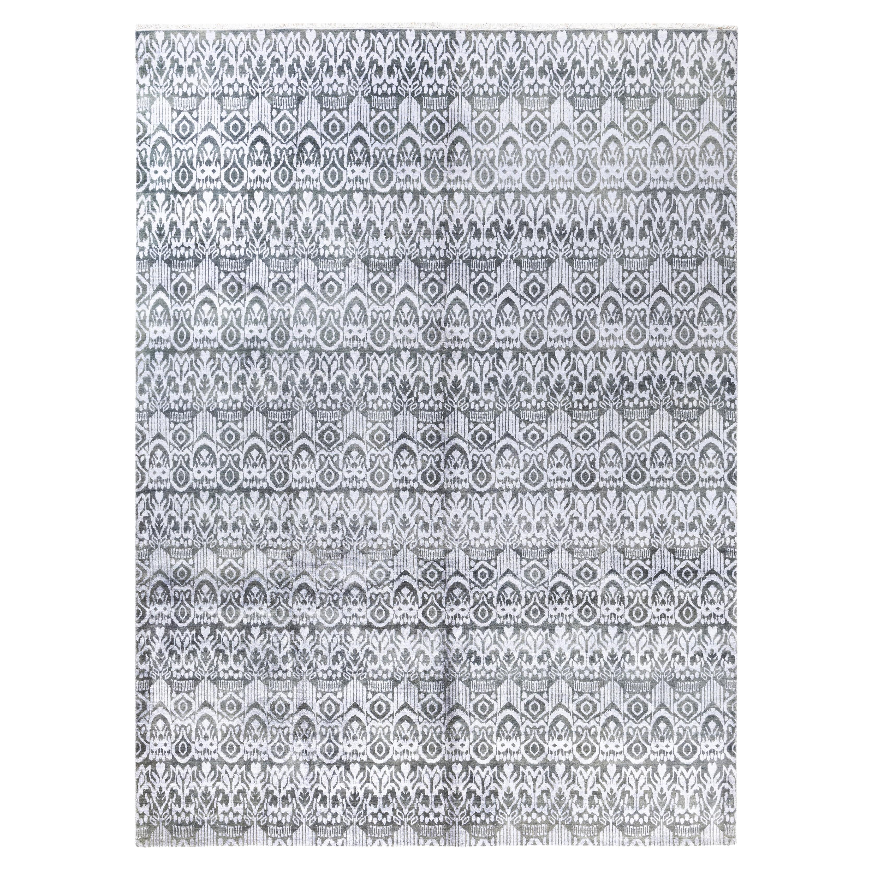 Traditional Floral Wool, Silk Hand Knotted Ivory Area Rug 9' 0" x 12' 0"