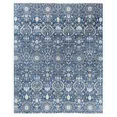 Alfombra Tradicional Floral de Lana y Seda Anudada a Mano Azul Marino 8' 0" x 10' 0