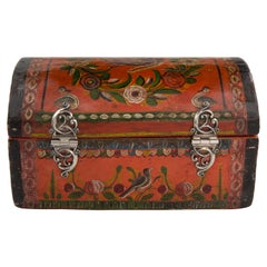 Traditional Flower and Birds Design with Silver Applications Box, Olinalá