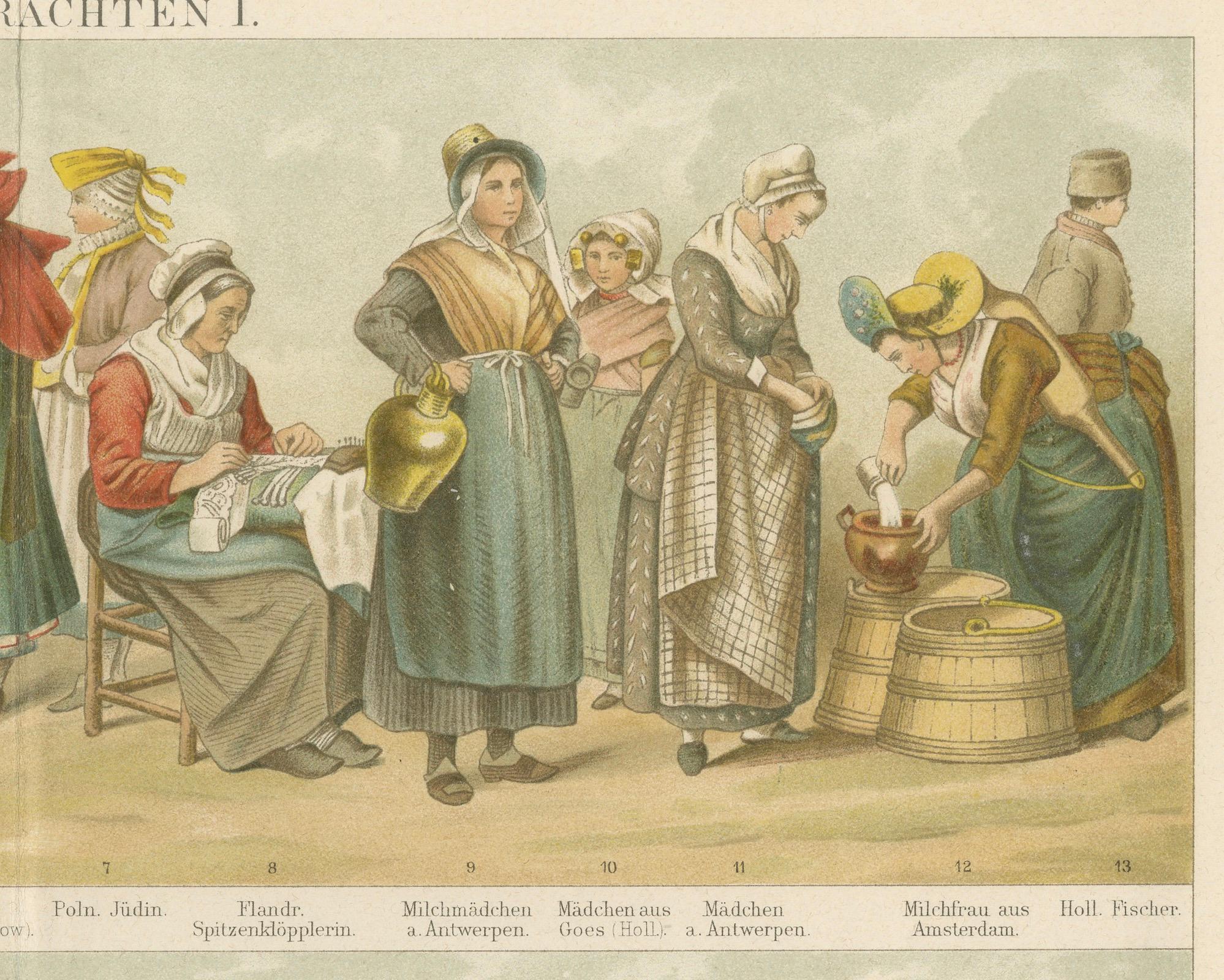 Trajes populares tradicionales de Europa - De Volkstrachten I. c. 1890 Fines del siglo XIX en venta