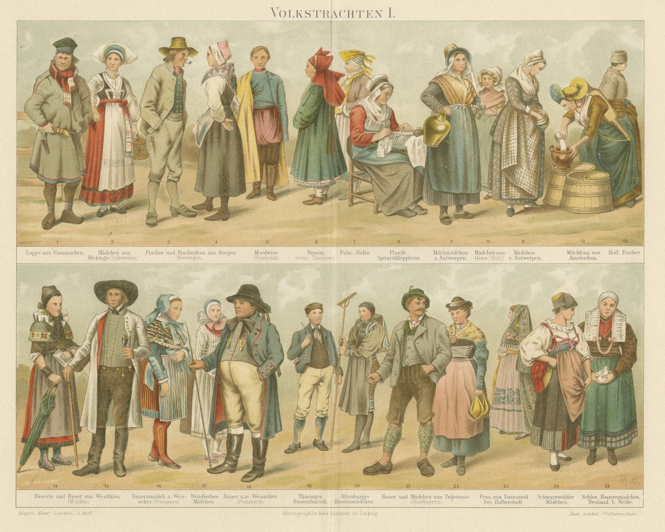 Trajes populares tradicionales de Europa - De Volkstrachten I. c. 1890 en venta 1