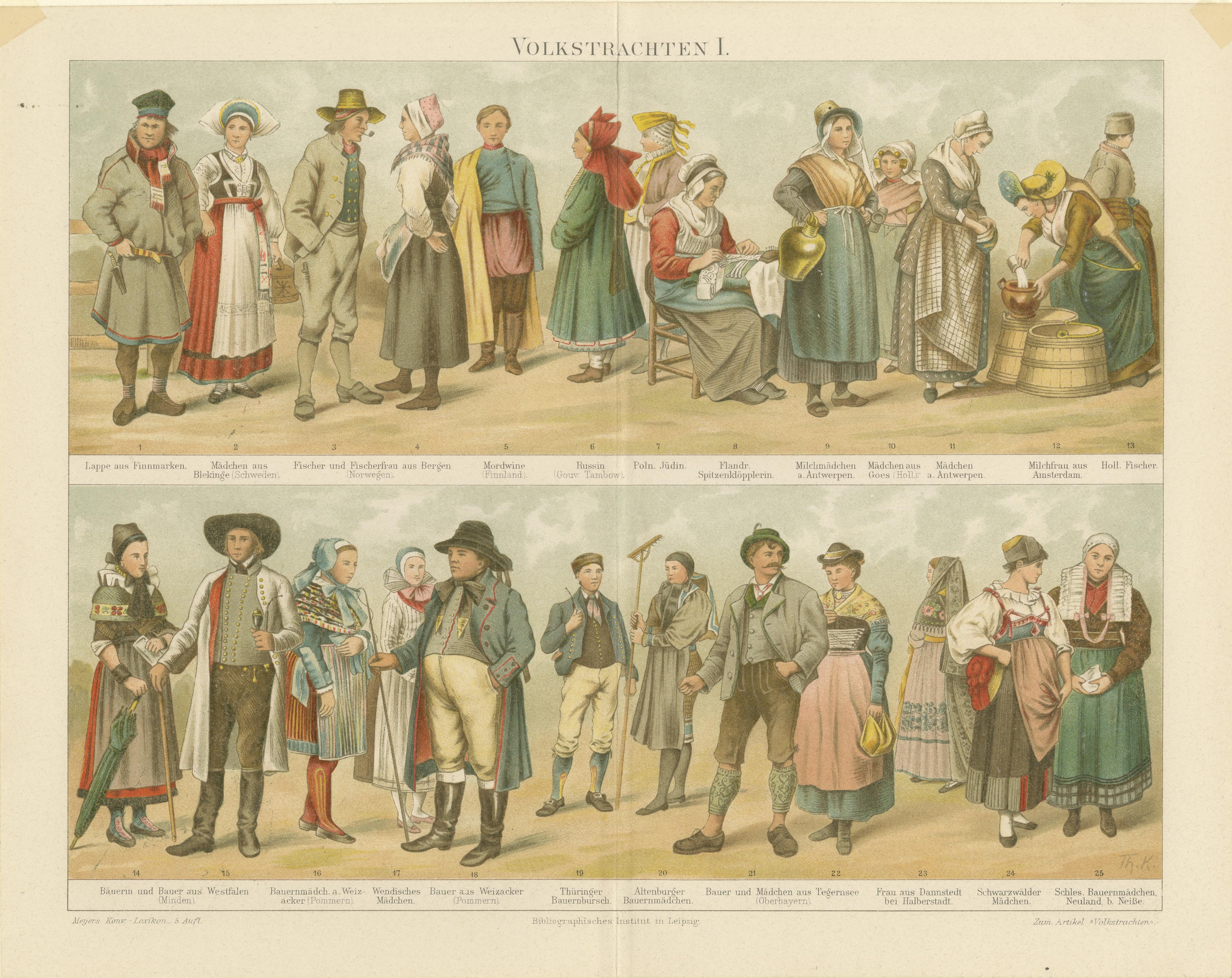 Trajes populares tradicionales de Europa - De Volkstrachten I. c. 1890 en venta 2