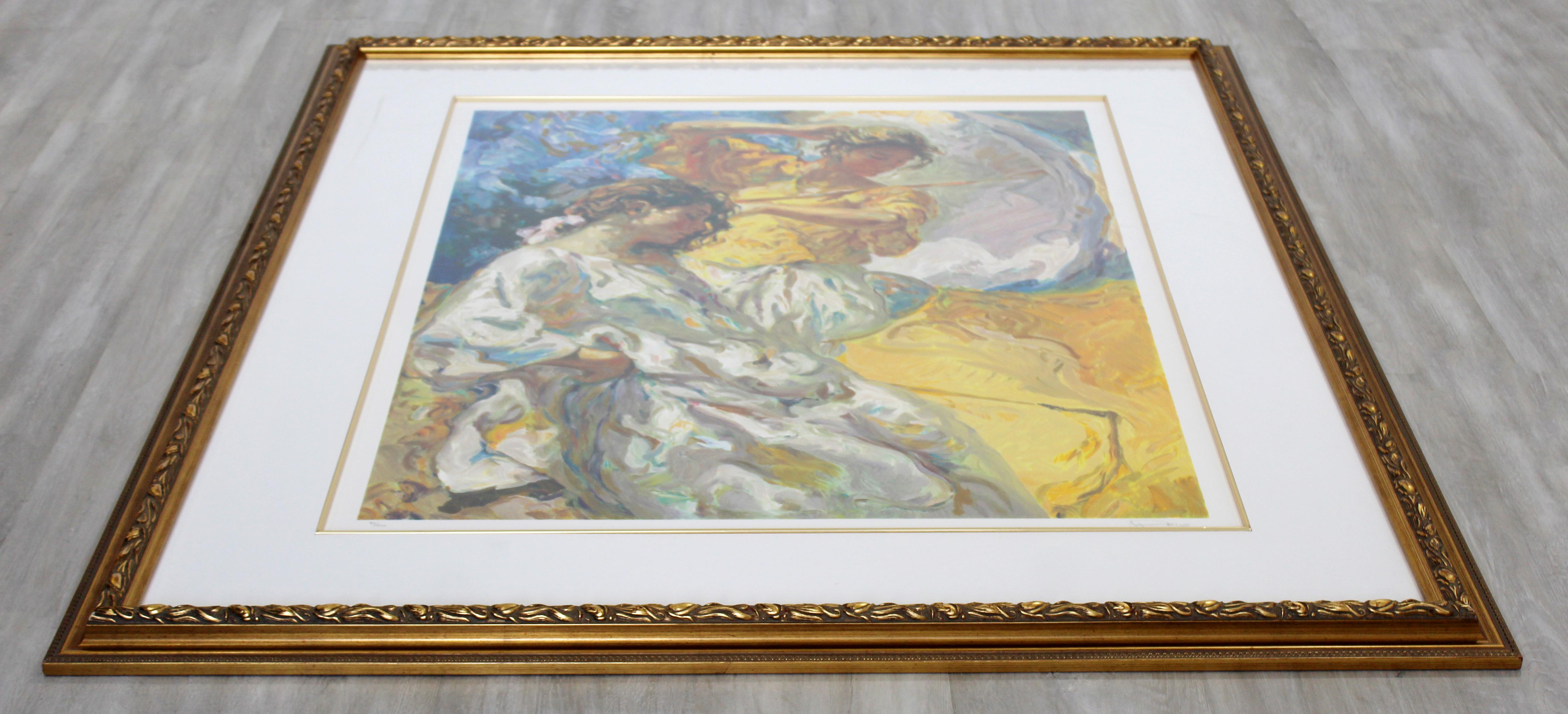 Traditional Framed Jose Royo Signed Serigraph 2 Women Yellow Dress 90/250 In Good Condition For Sale In Keego Harbor, MI