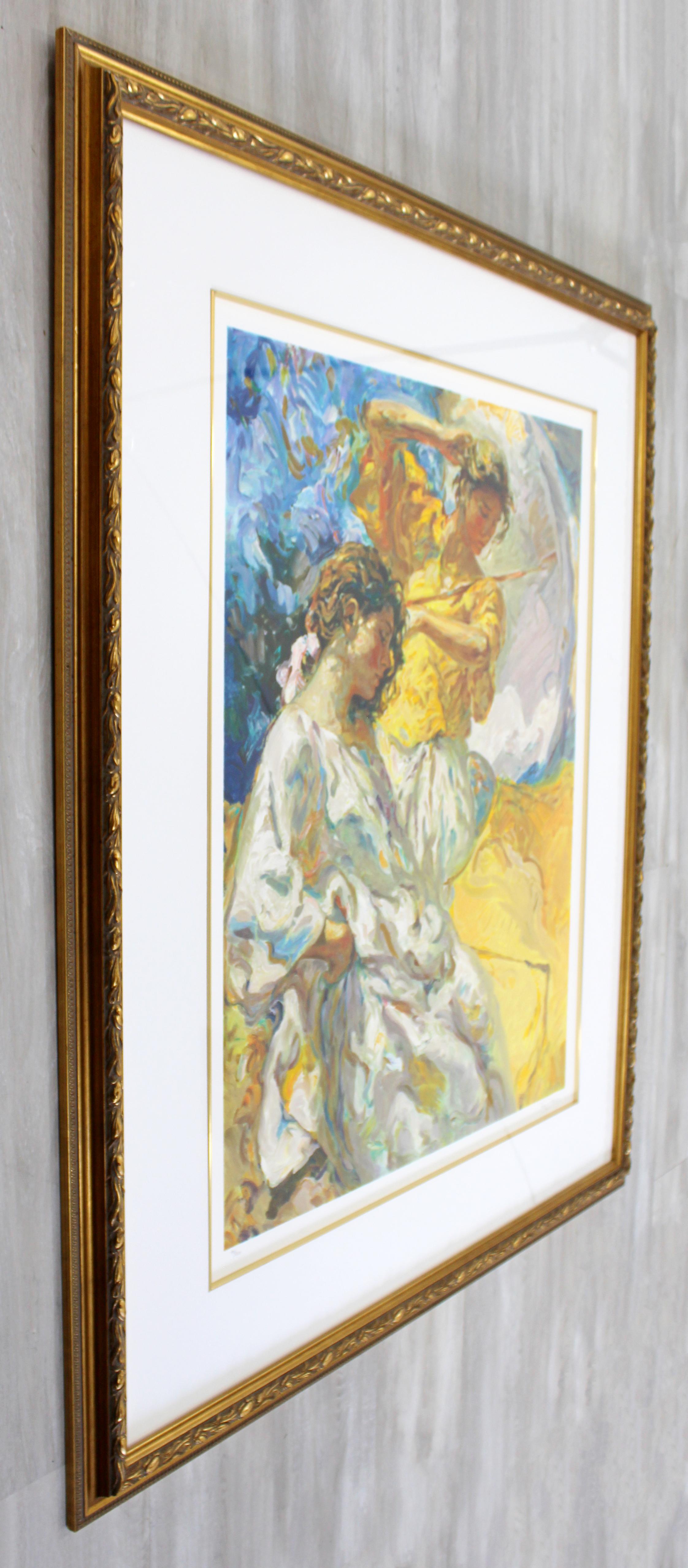 Paper Traditional Framed Jose Royo Signed Serigraph 2 Women Yellow Dress 90/250 For Sale