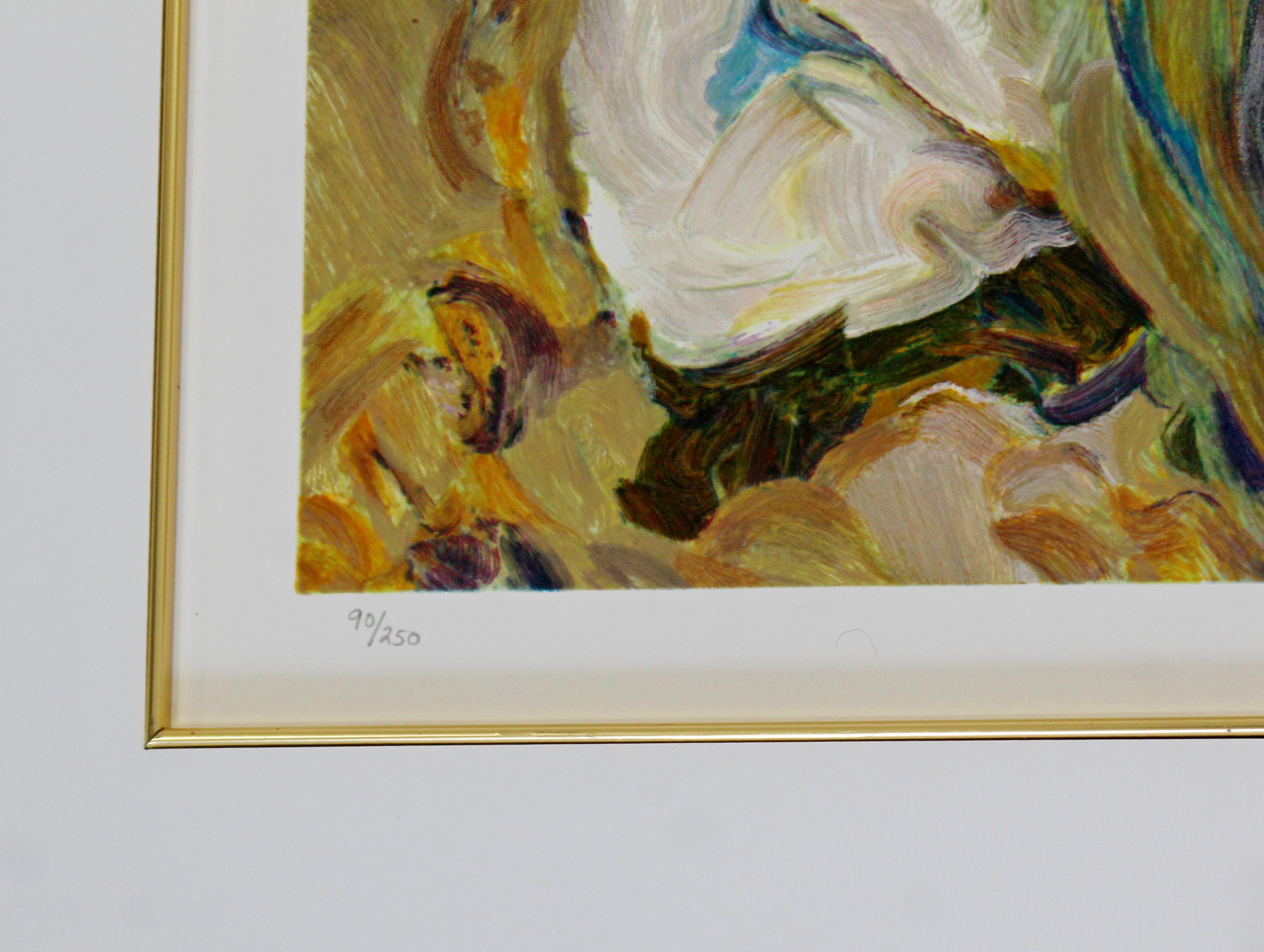 Traditional Framed Jose Royo Signed Serigraph 2 Women Yellow Dress 90/250 For Sale 1