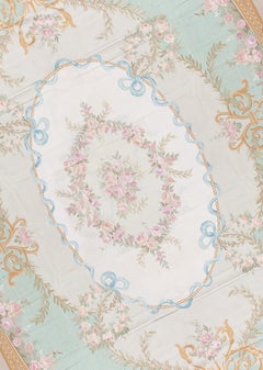 Luxury Traditional French Aubusson Style Flat-Weave Green / Gold