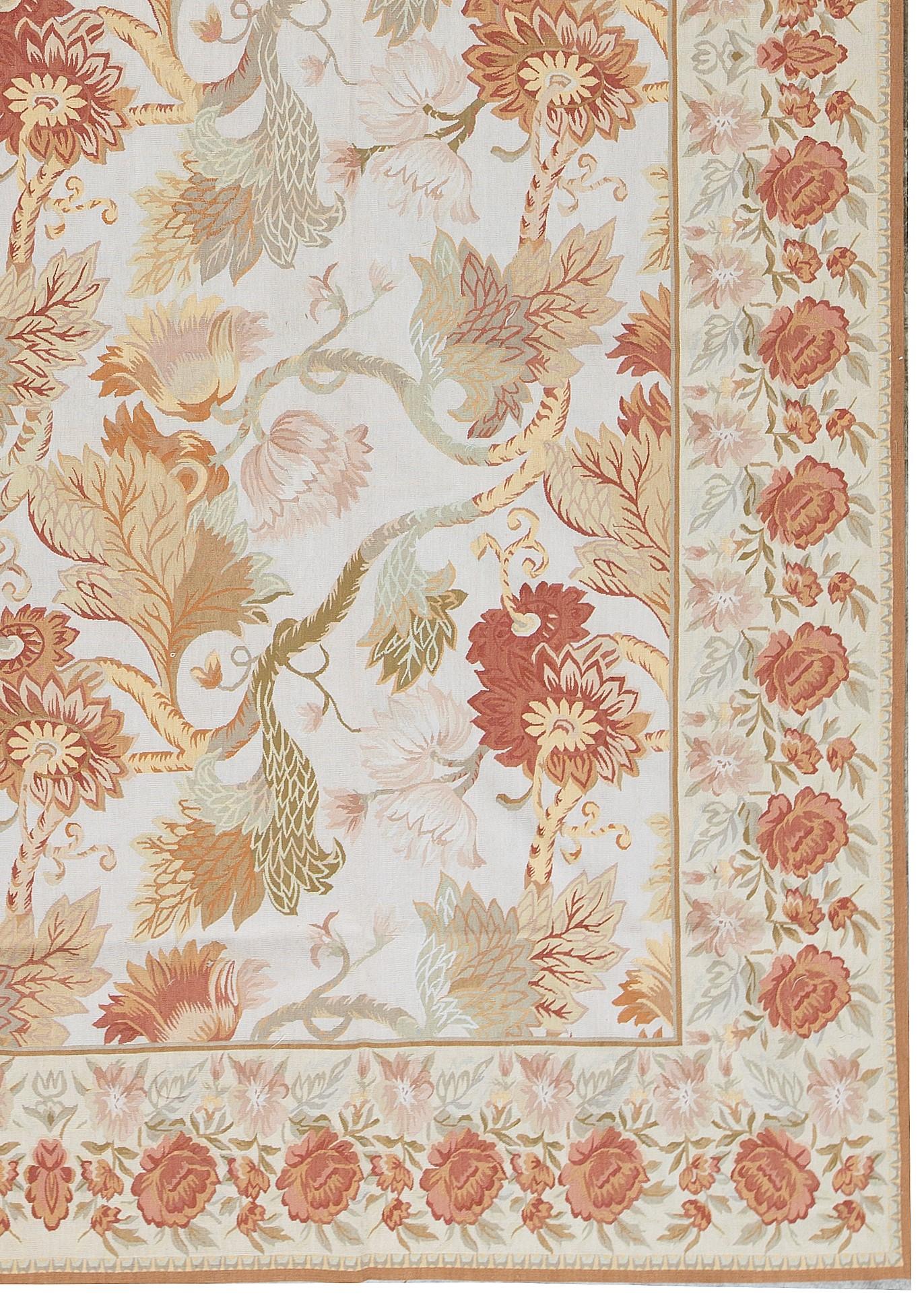 Chinese Luxury Traditional French Aubusson Style Flat-Weave Ivory For Sale