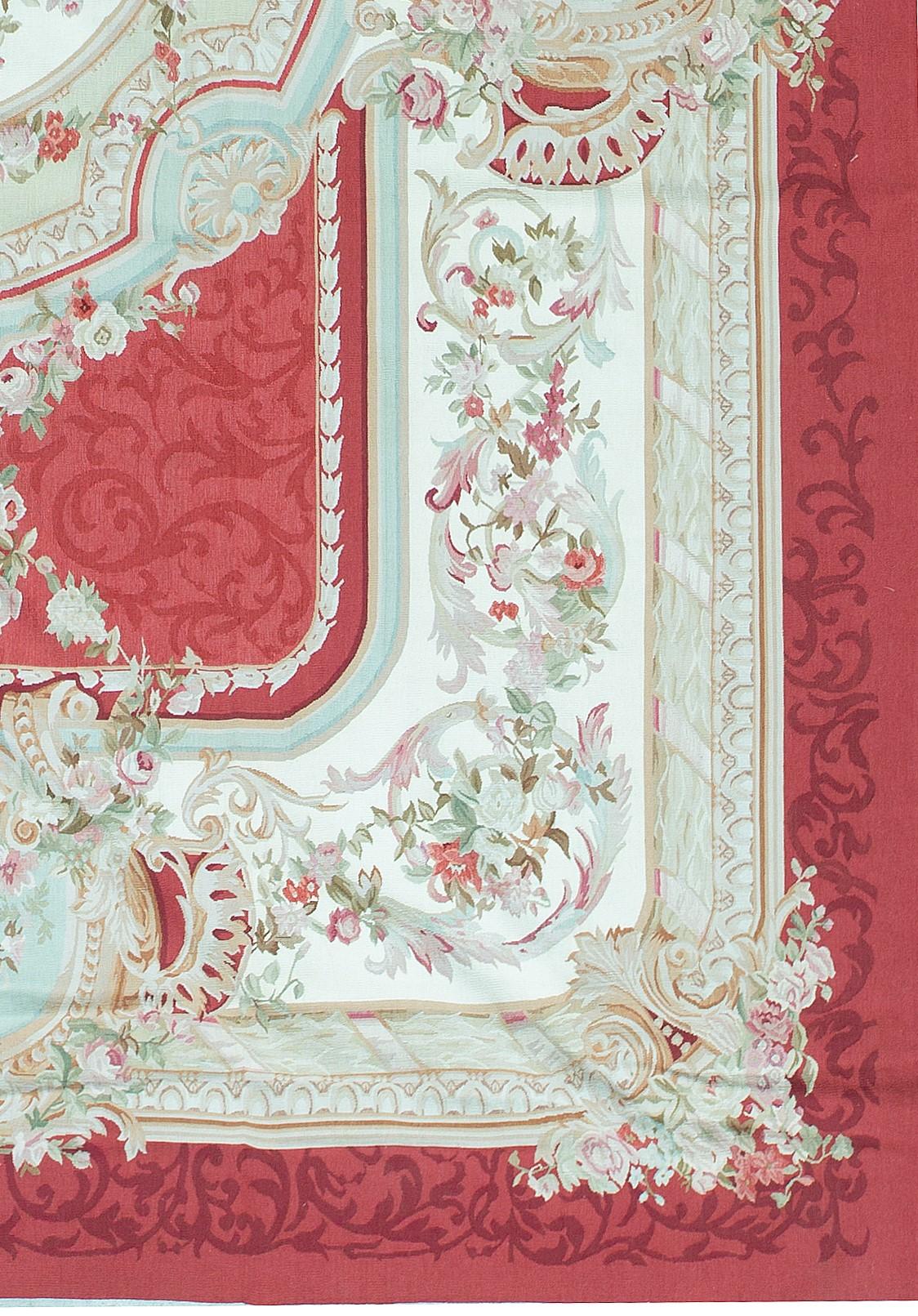 Chinese Luxury Traditional French Aubusson Style Flat-Weave Red / Ivory For Sale