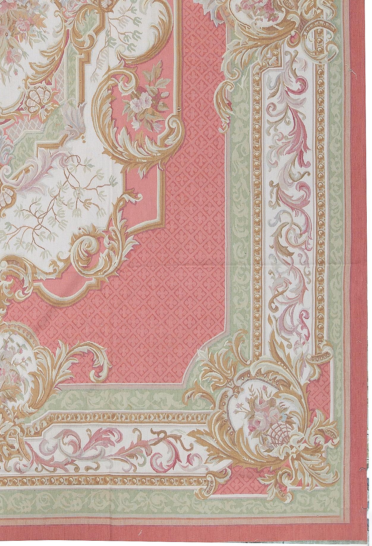 Chinese Luxury Traditional French Aubusson Style Flat-Weave Rose / Ivory
