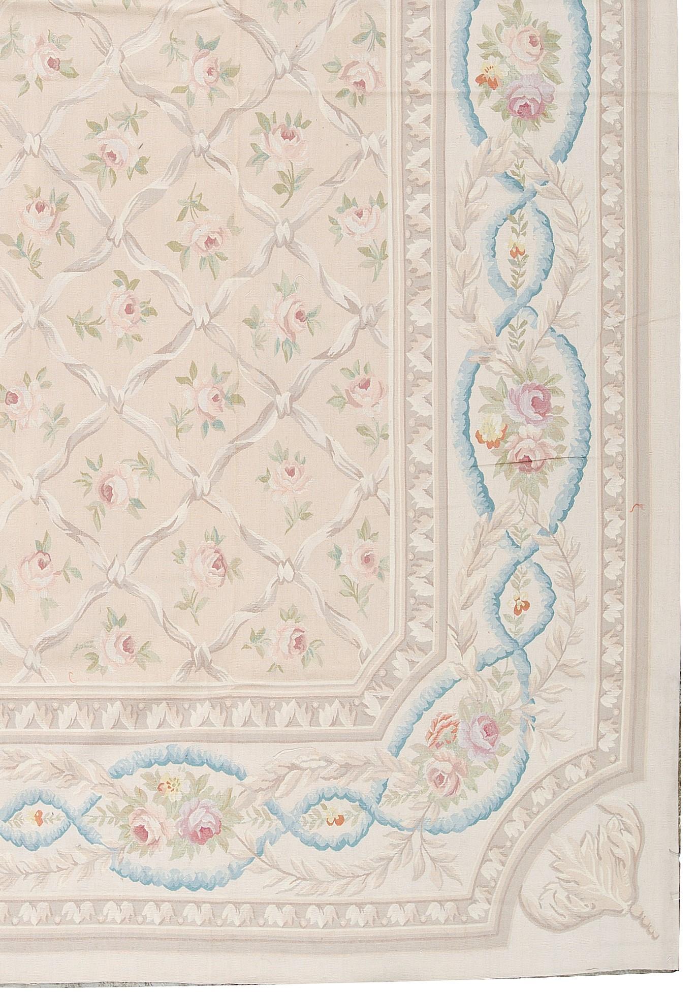 Chinese Luxury Traditional French Aubusson Style Flat-Weave Beige / Beige For Sale