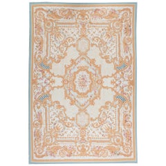 Luxury Traditional French Aubusson Style Flat-Weave Beige / Blue