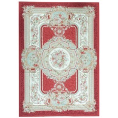 Luxury Traditional French Aubusson Style Flat-Weave Red / Ivory
