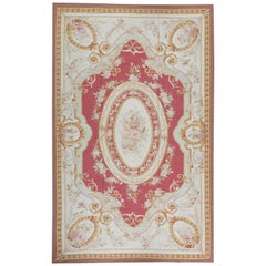 Luxury Traditional French Aubusson Style Flat-Weave Red / Beige