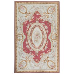 Luxury Traditional French Aubusson Style Flat-Weave Red / Beige