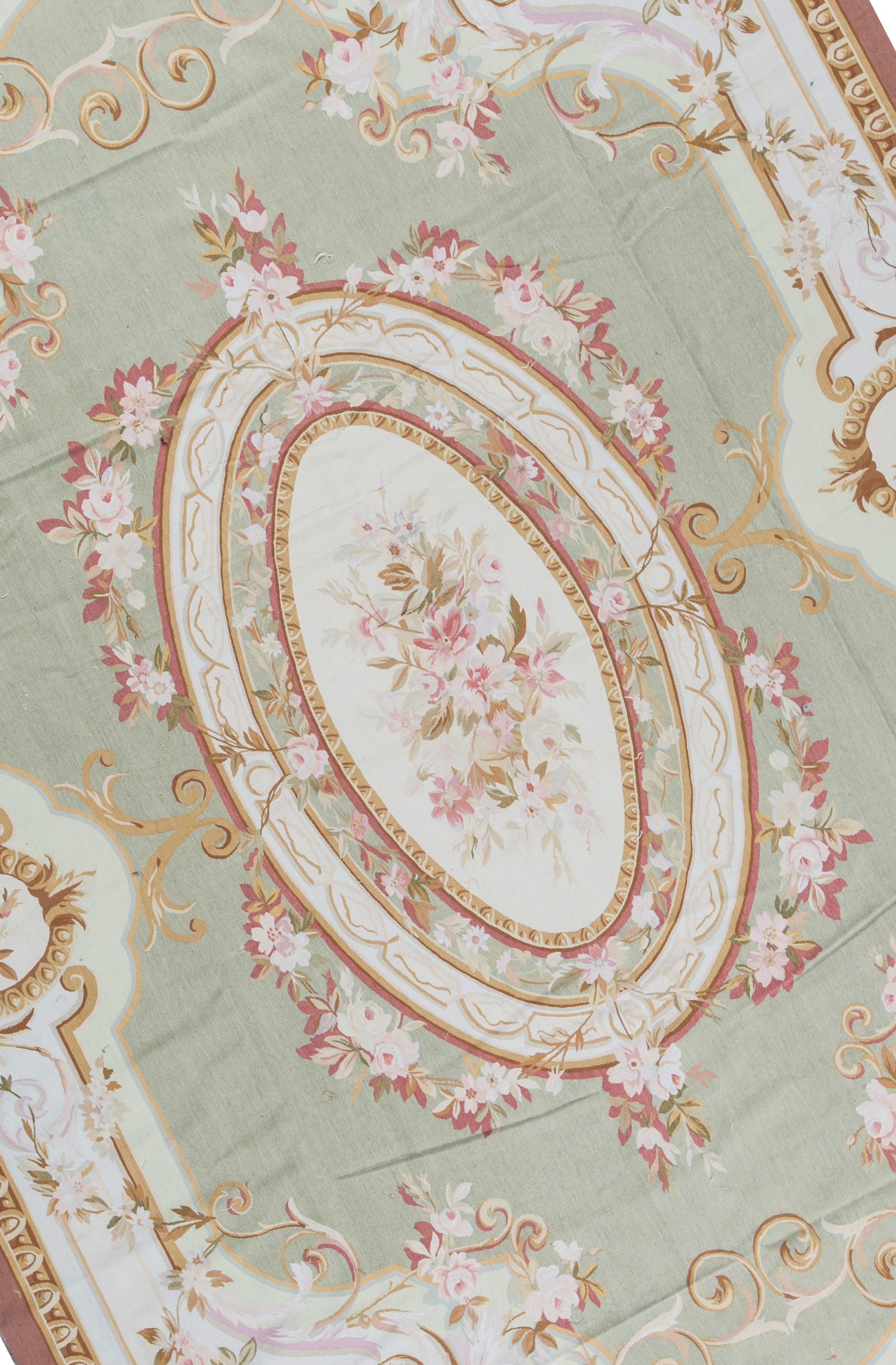 Handwoven recreation of the Classic French flat-weave Aubusson rugs that have been found in the finest homes and palaces since the late 17th century. Size: 11' 7'' x 17' 10''.