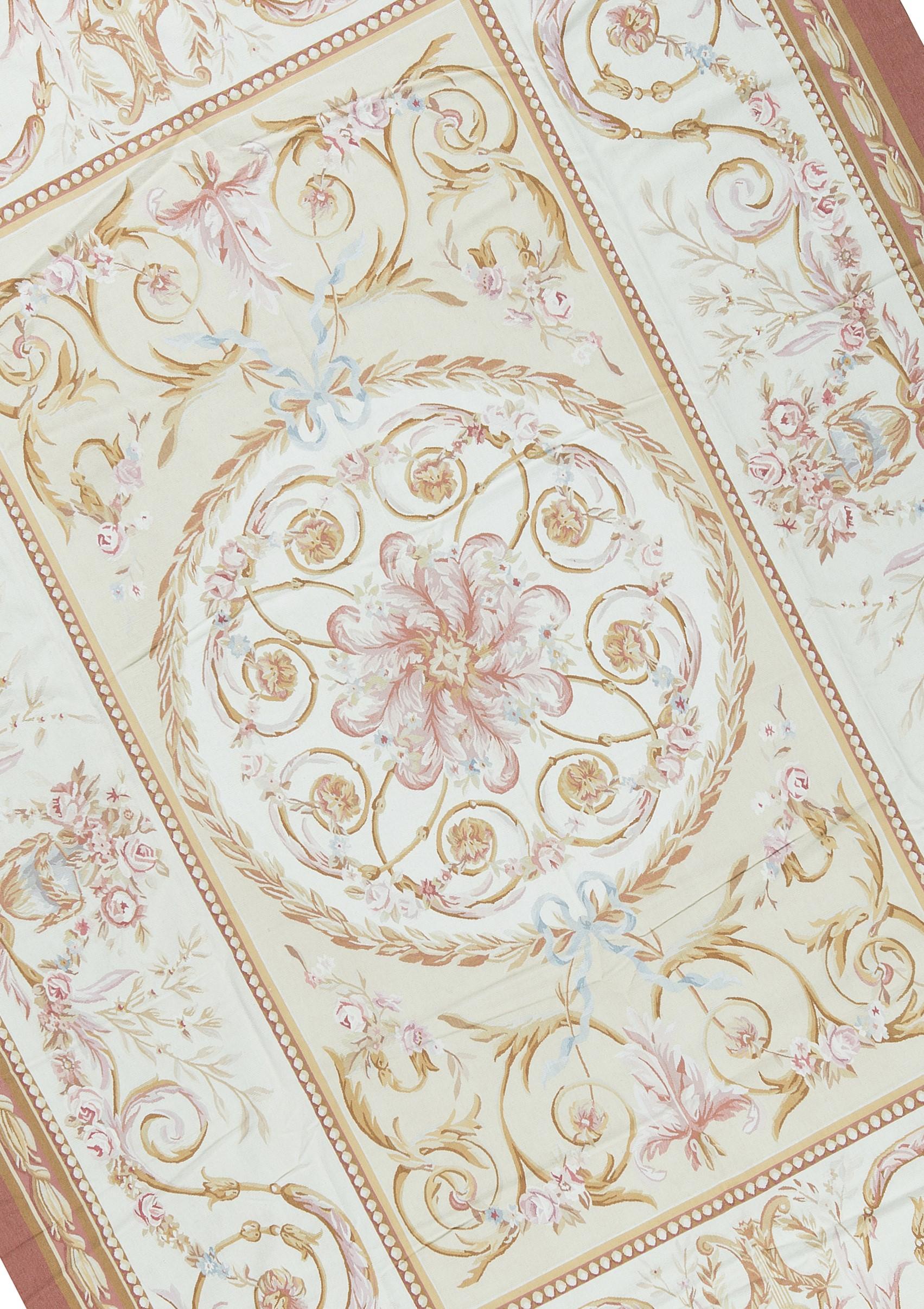Handwoven recreation of the Classic French flat-weave Aubusson rugs that have been found in the finest homes and palaces since the late 17th century. Size: 10' x 14'2''.