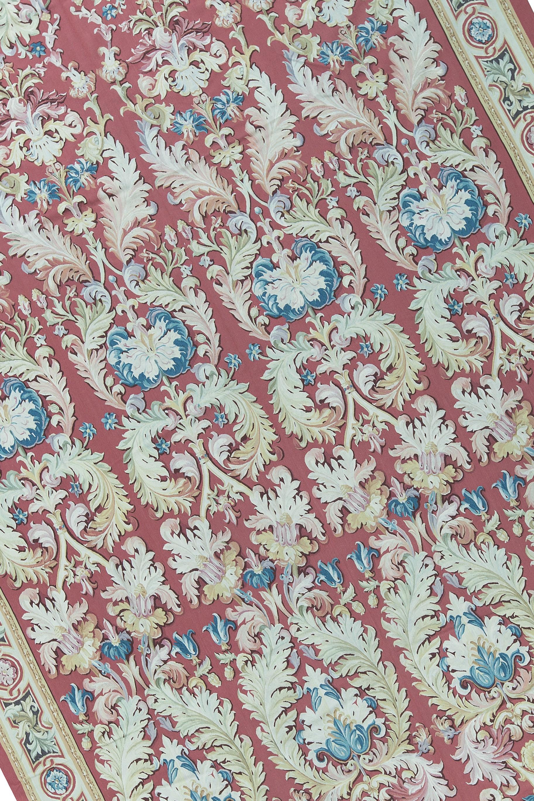 Handwoven Recreation of the Classic French flat-weave Aubusson rugs that have been found in the finest homes and palaces since the late 17th century. Size 11' 2'' x 16' 6''.