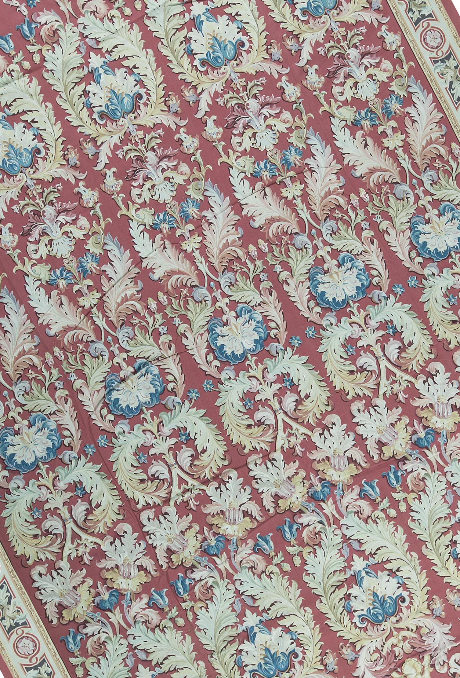 Handwoven Recreation of the Classic French flat-weave Aubusson rugs that have been found in the finest homes and palaces since the late 17th century. Size 13' 4” x 20' 1”.