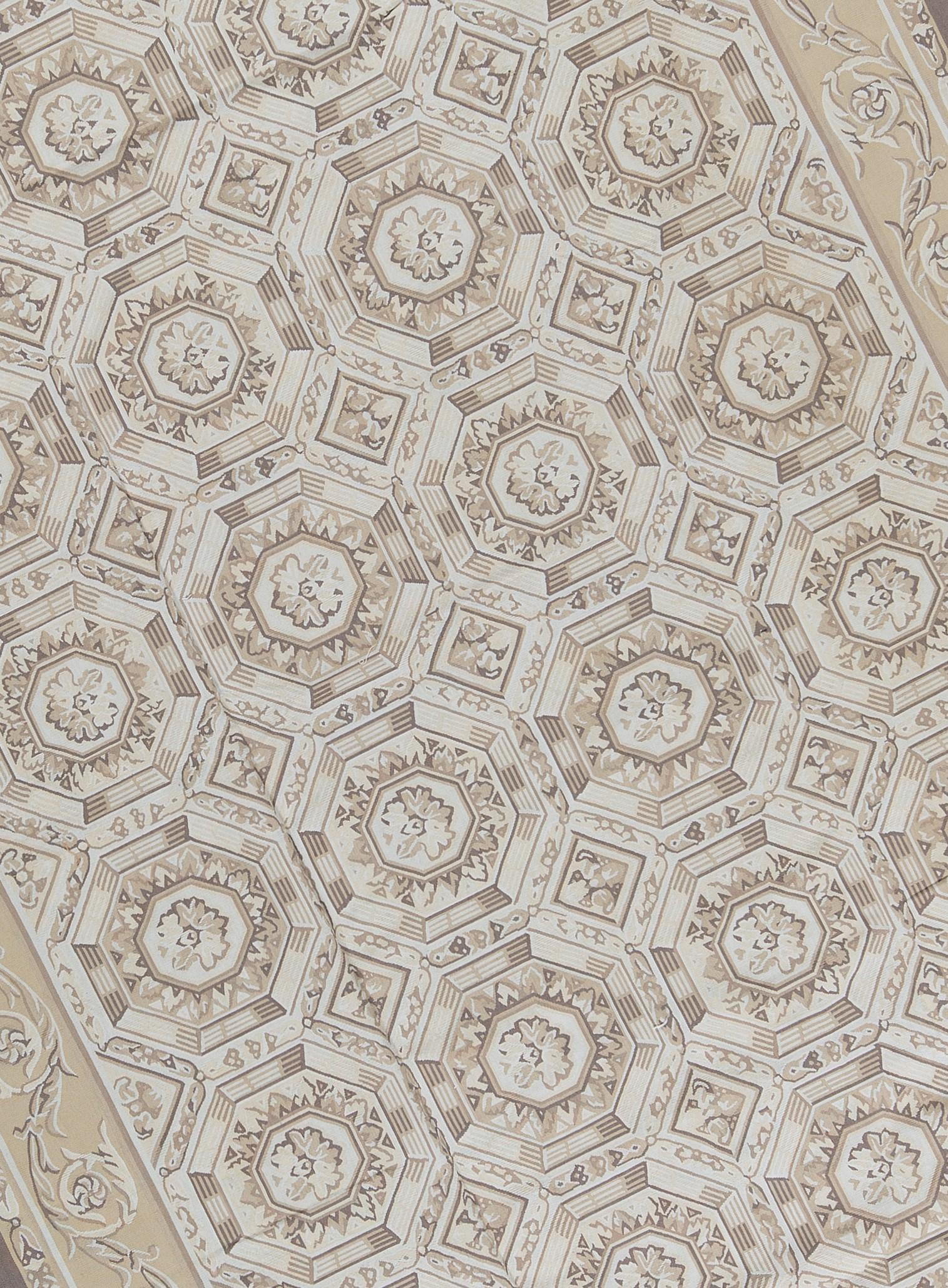 Hand Woven Recreation of the classic French flat weave Aubusson rugs that have been found in the finest homes and palaces since the late 17th century. Size 8' 10'' x 12'