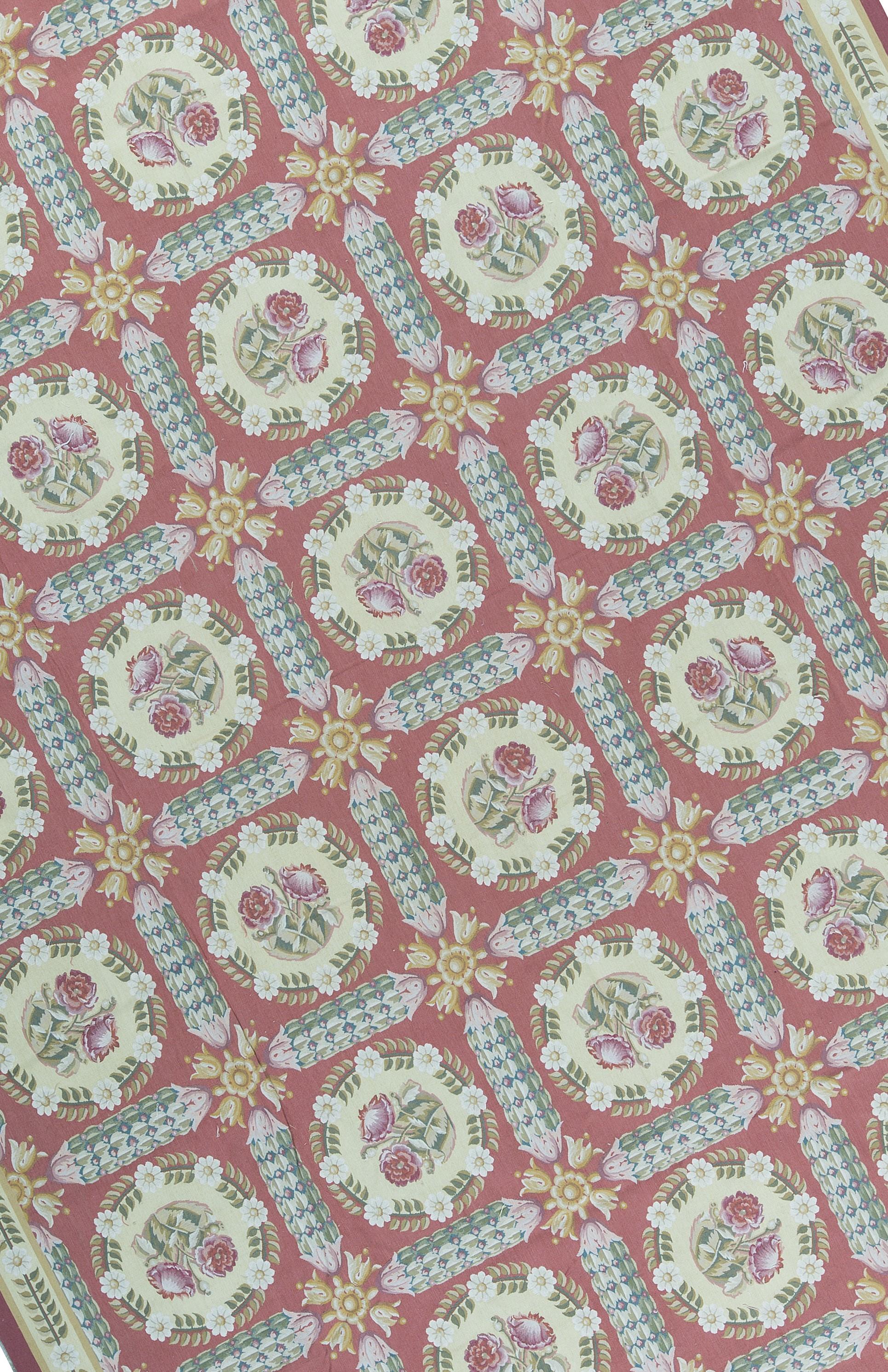 Handwoven recreation of the Classic French flat-weave Aubusson rugs that have been found in the finest homes and palaces since the late 17th century. Size: 11'8'' x 18'2''.