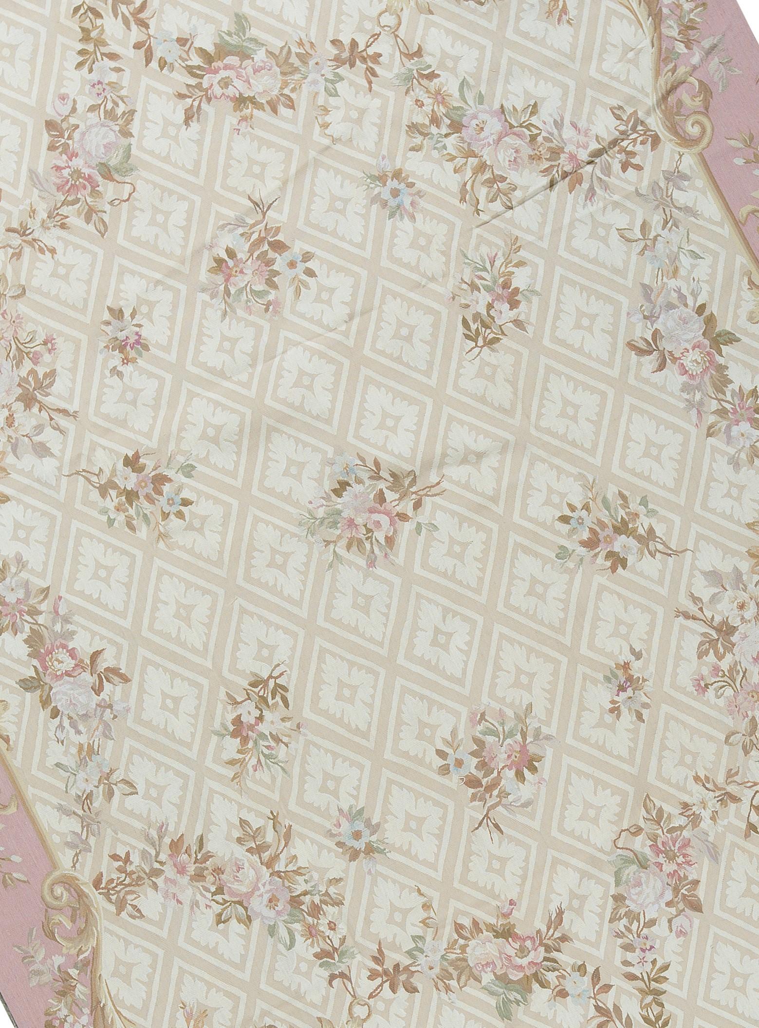 Handwoven recreation of the Classic French flat-weave Aubusson rugs that have been found in the finest homes and palaces since the late 17th century. Size 8' 11” x 11' 11”.
