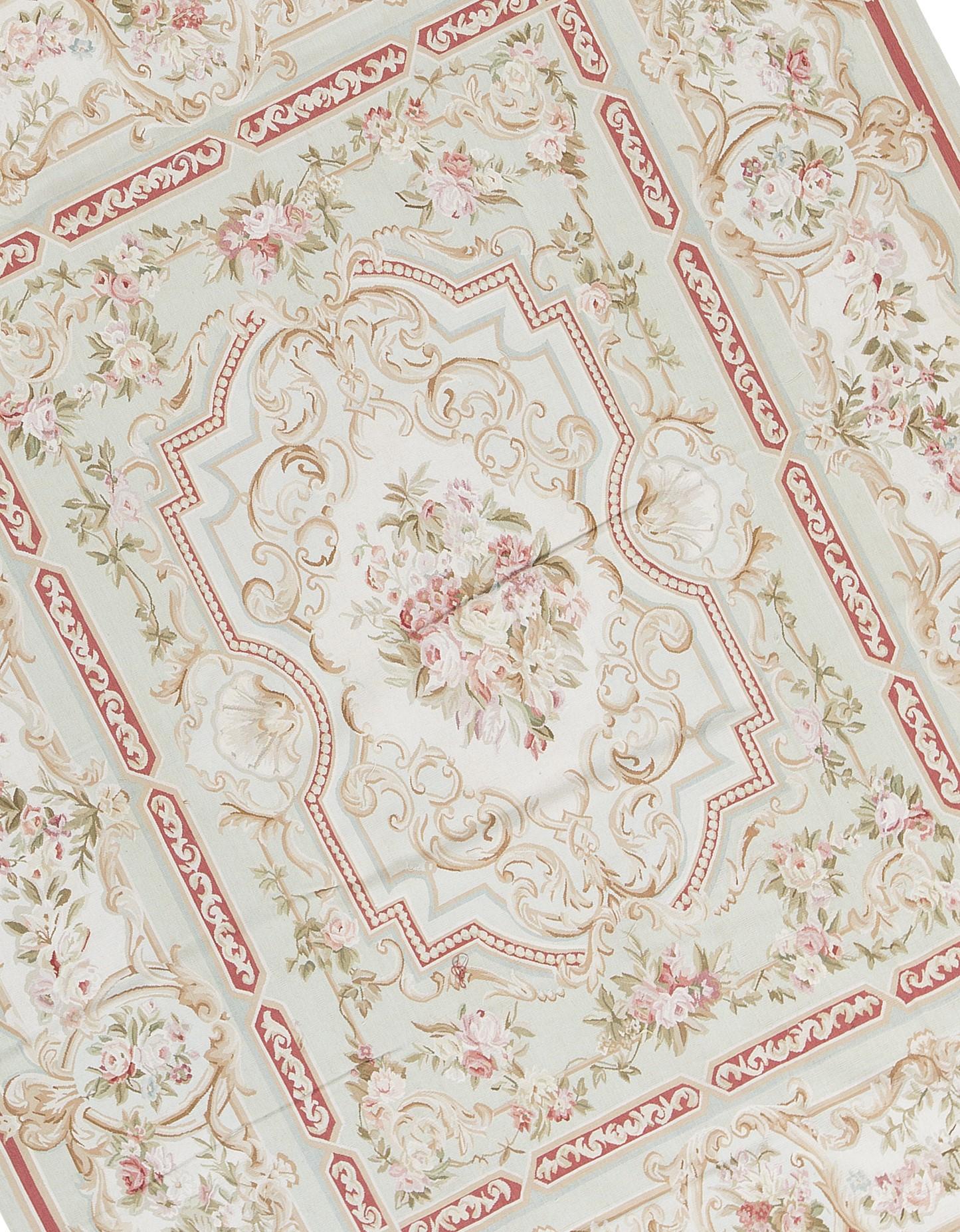 Handgewebte Nachbildung der klassischen französischen Flachgewebe-Aubusson-Teppiche, die seit dem späten 17. Jahrhundert in den besten Häusern und Palästen zu finden sind. Größe 8' x 10' 2