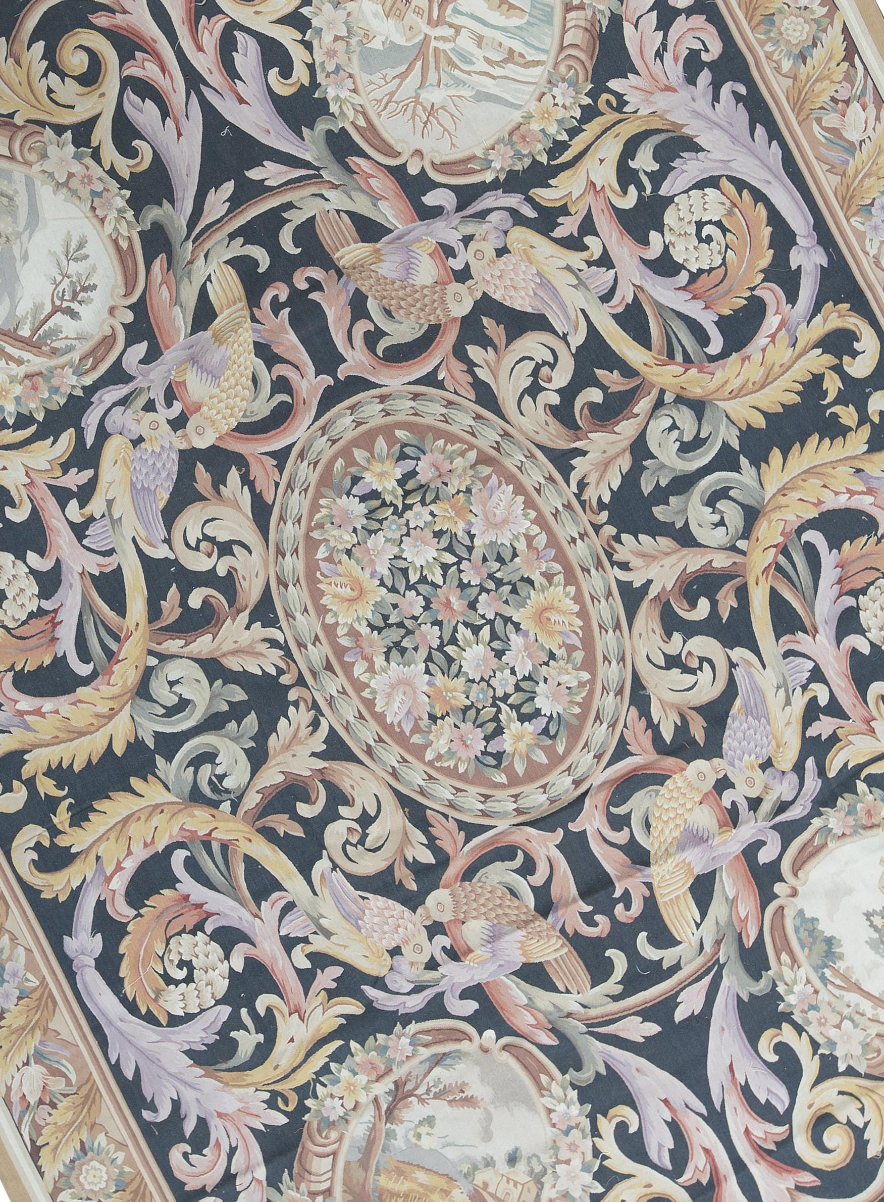 Handwoven recreation of the Classic French flat-weave Aubusson rugs that have been found in the finest homes and palaces since the late 17th century. Size: 10' x 13' 11''.