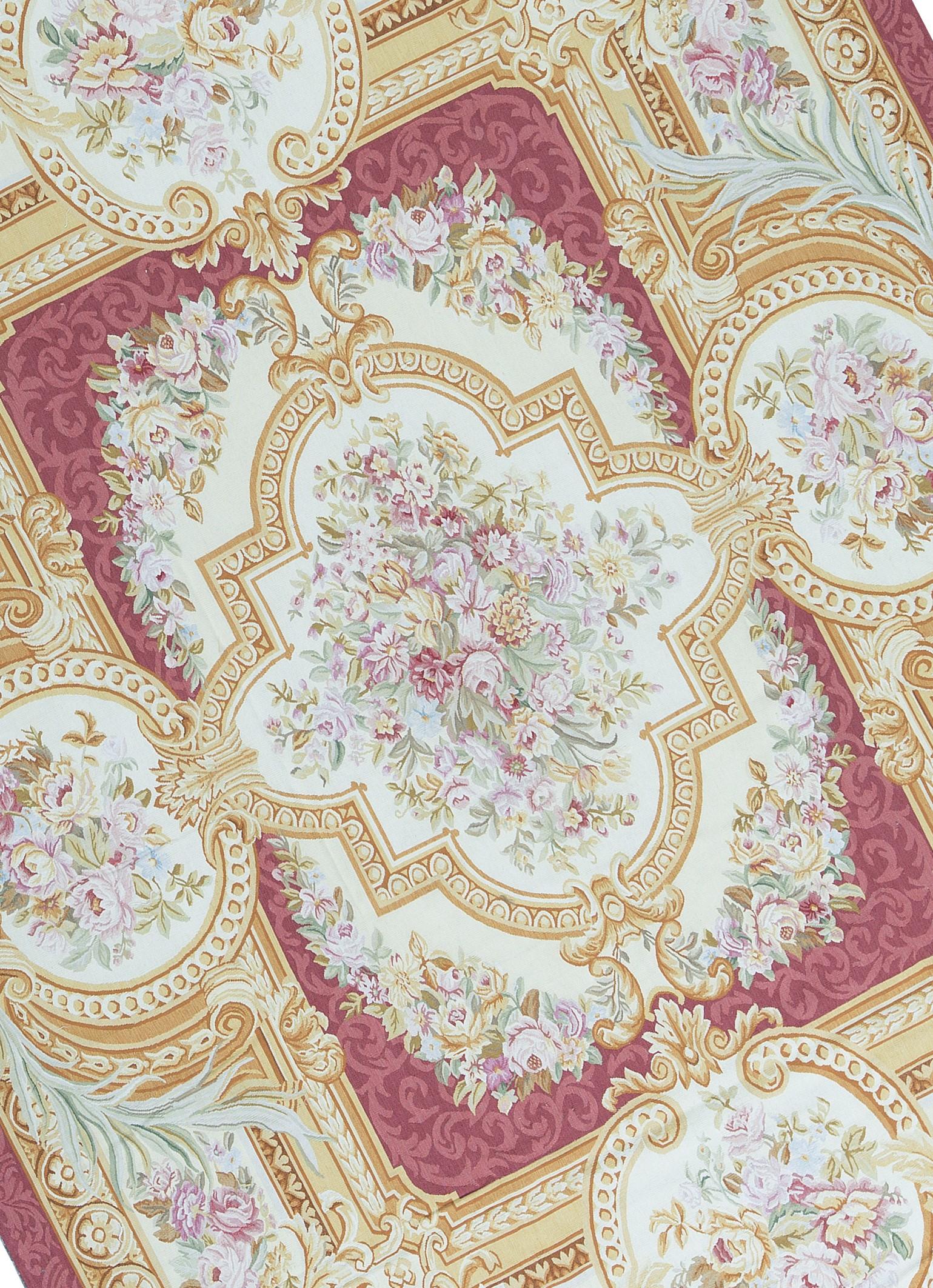 Handwoven recreation of the Classic French flat-weave Aubusson rugs that have been found in the finest homes and palaces since the late 17th century. Size: 8' 11'' x 12' 3''.