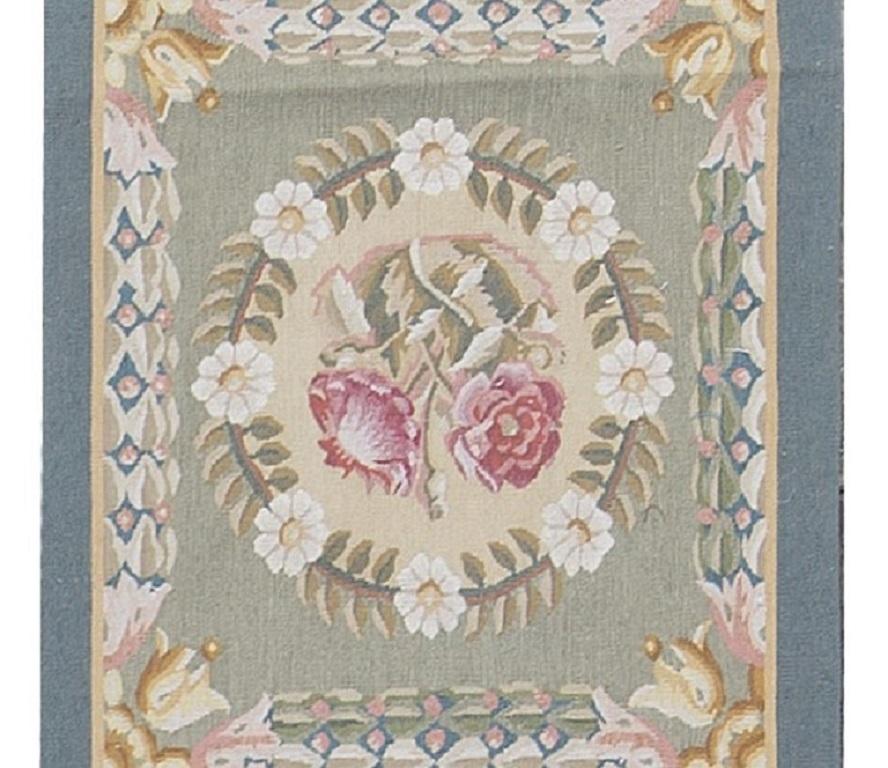 Handwoven recreation of the Classic French flat-weave Aubusson rugs that have been found in the finest homes and palaces since the late 17th century. Size: 2' 2'' x 14' 1''.