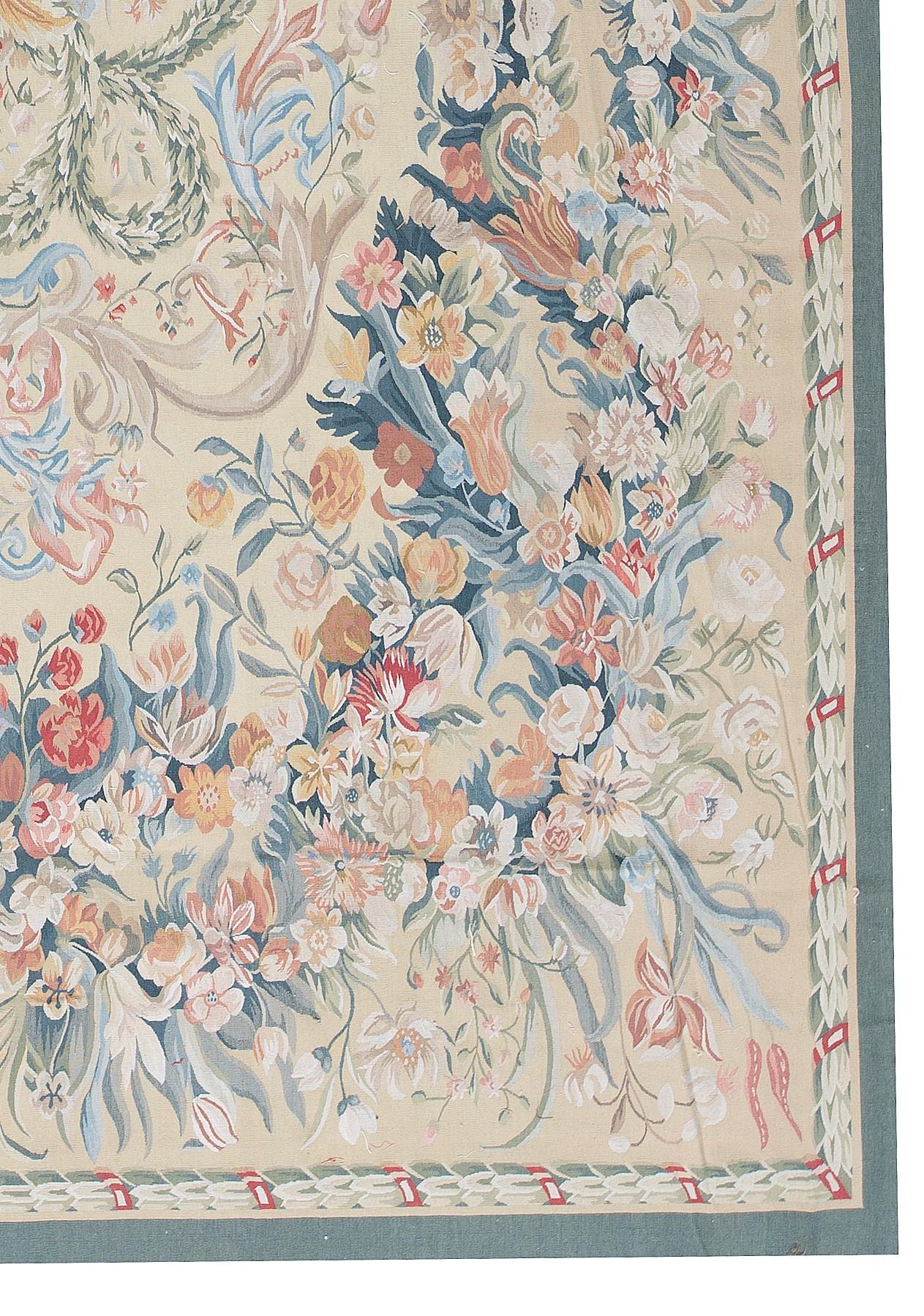 Chinois Tapis traditionnel français du 17ème siècle de style Aubusson à tissage plat en vente
