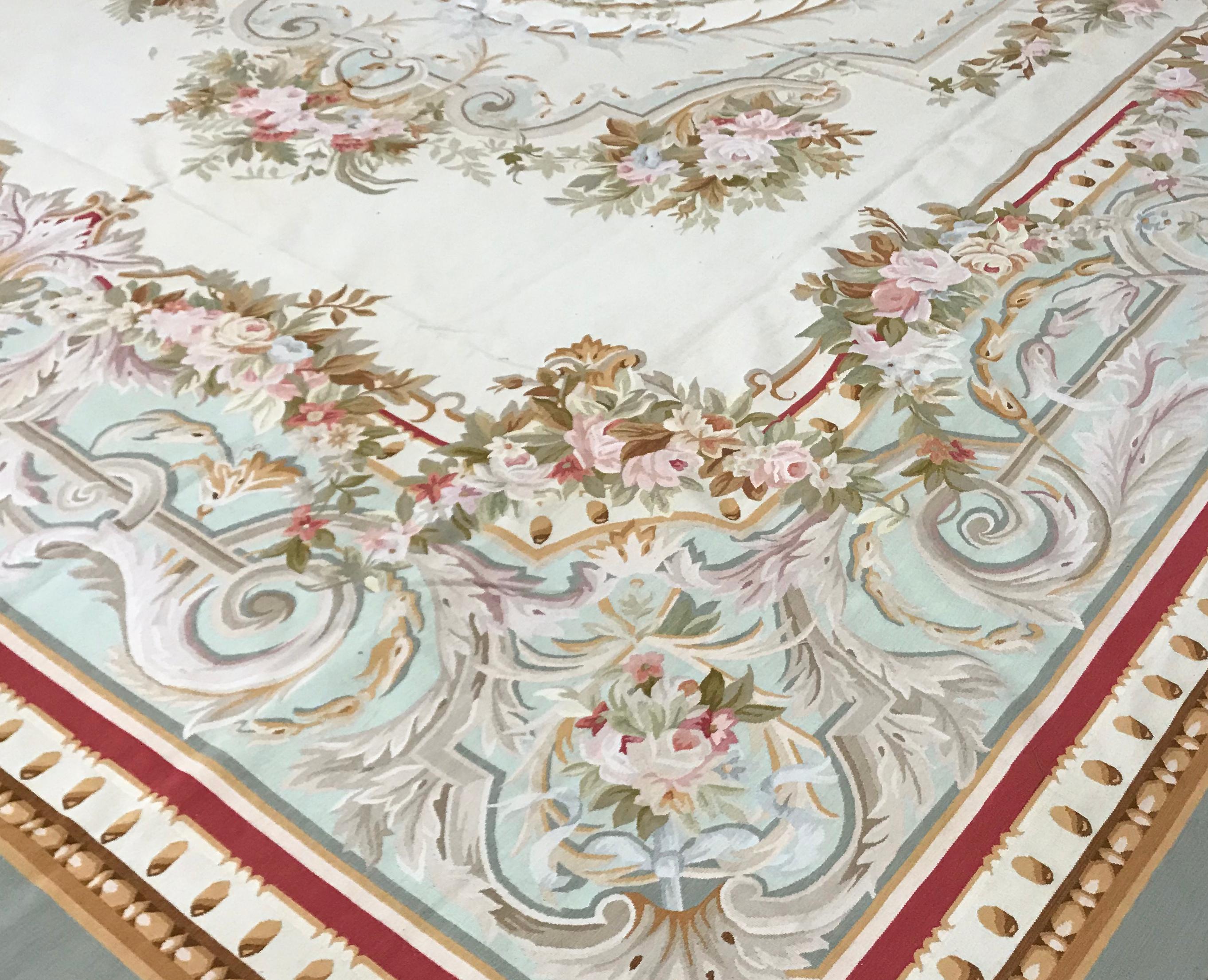 Hand-Woven 17th Century Traditional French Aubusson Style Flat-Weave Rug